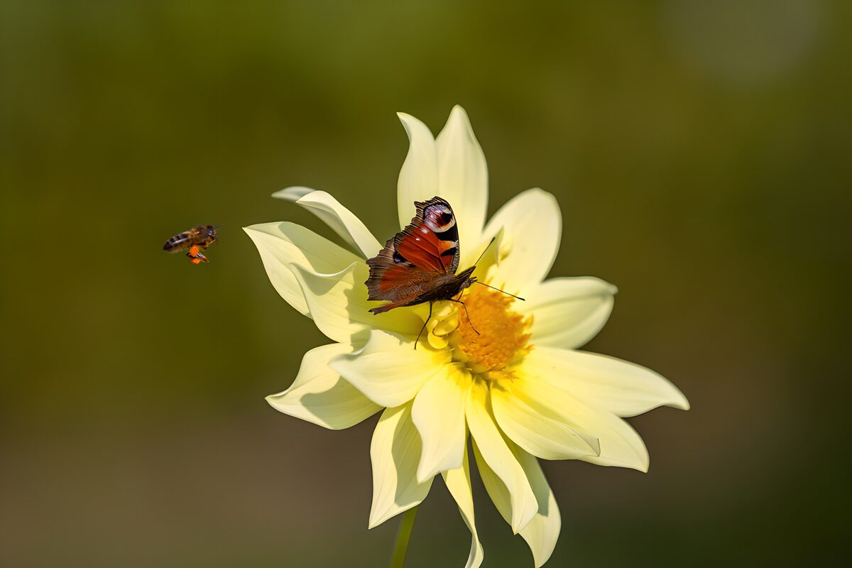PDGIT1638655: Dalia al sole con farfalla e ape