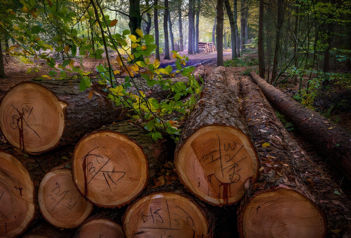 PDGIT2555055: Tronchi dorati nel silenzio del bosco