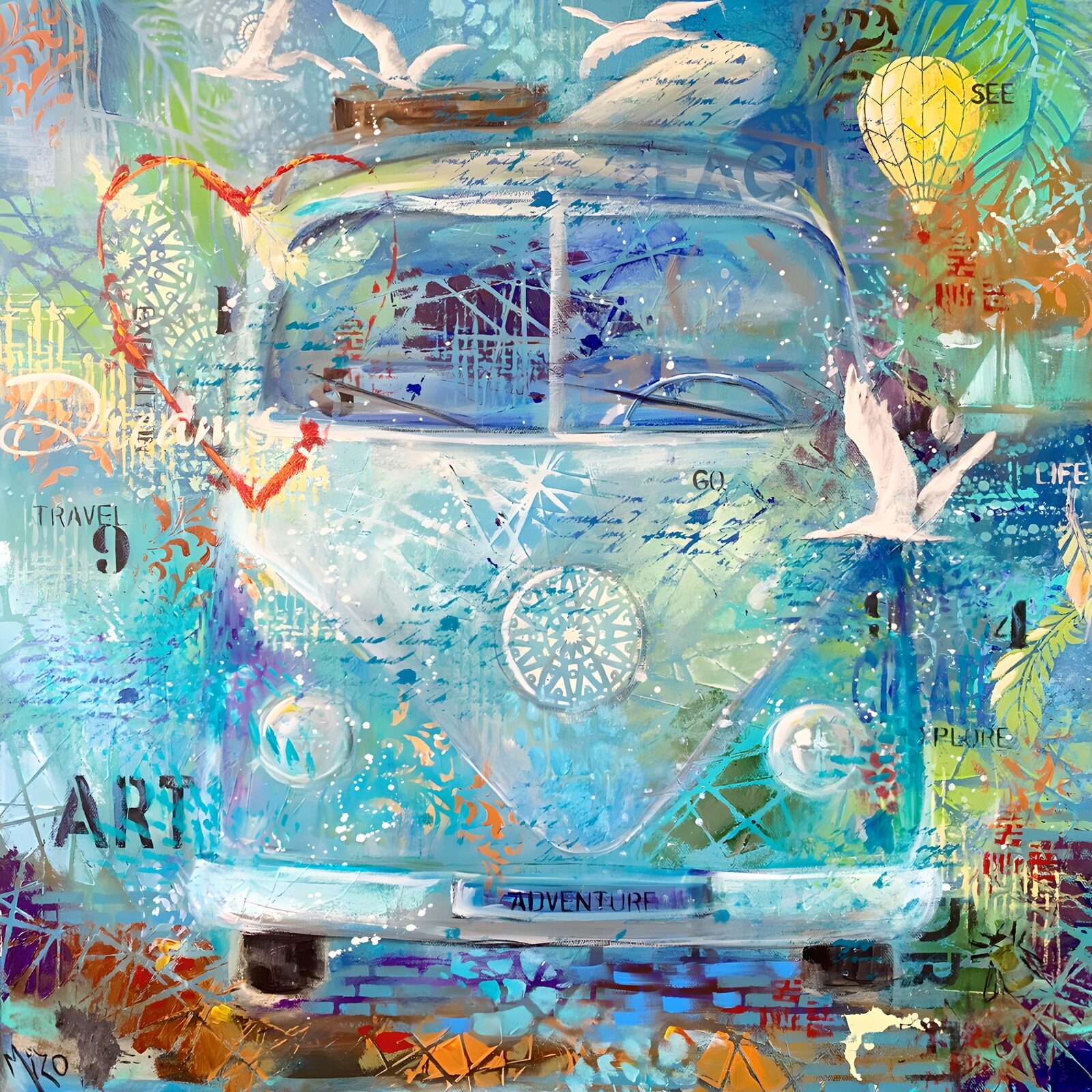 PDGIT6160868: Camper vintage in un collage di colori