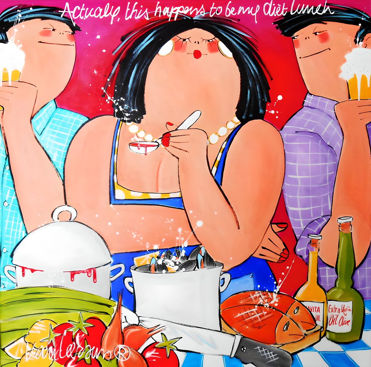 PDGIT7302083: Donna a pranzo tra pentole e birre