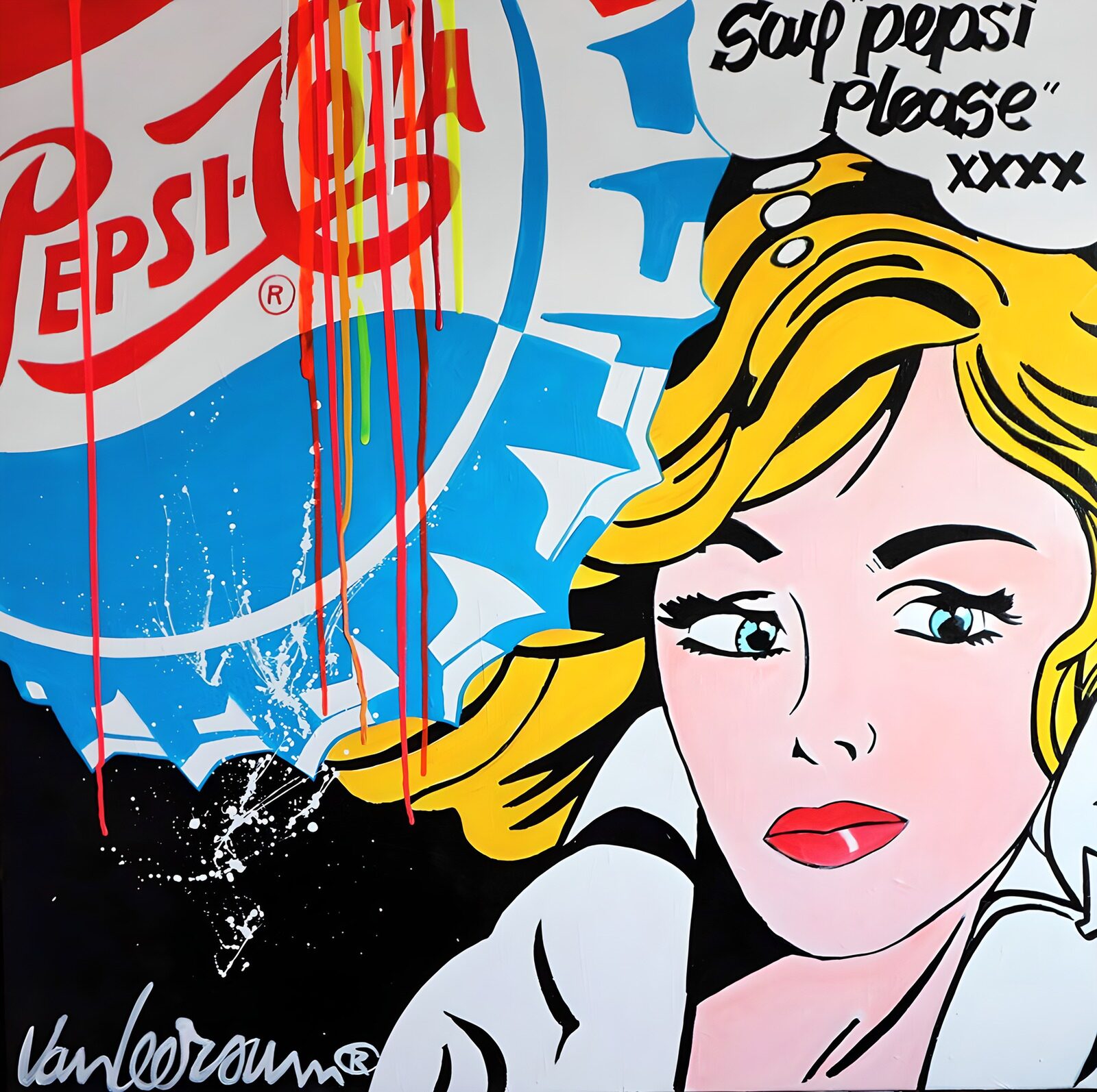 PDGIT4003069: Donna bionda e logo tra colate pop