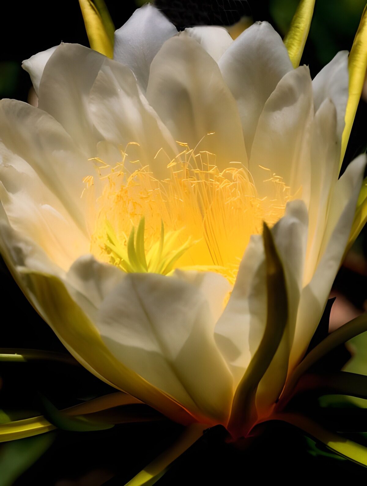 Fiore di cactus bianco in luce calda