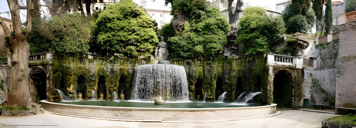 PDGIT9787115: Fontana a cascata nel giardino ombroso