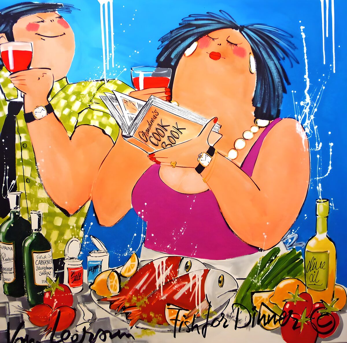 Coppia con vino e ricettario a colori
