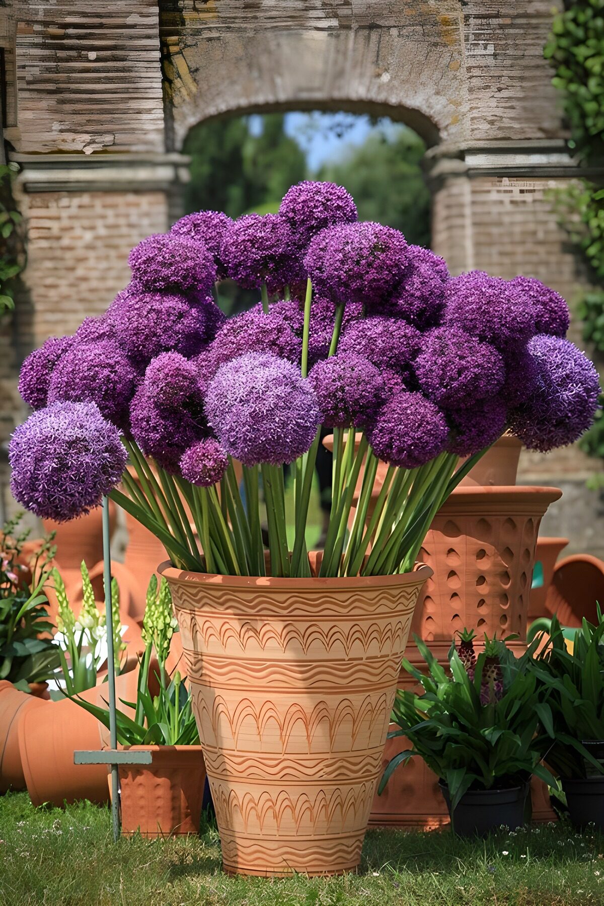 PDGIT4071937: Allium viola in un vaso di terracotta