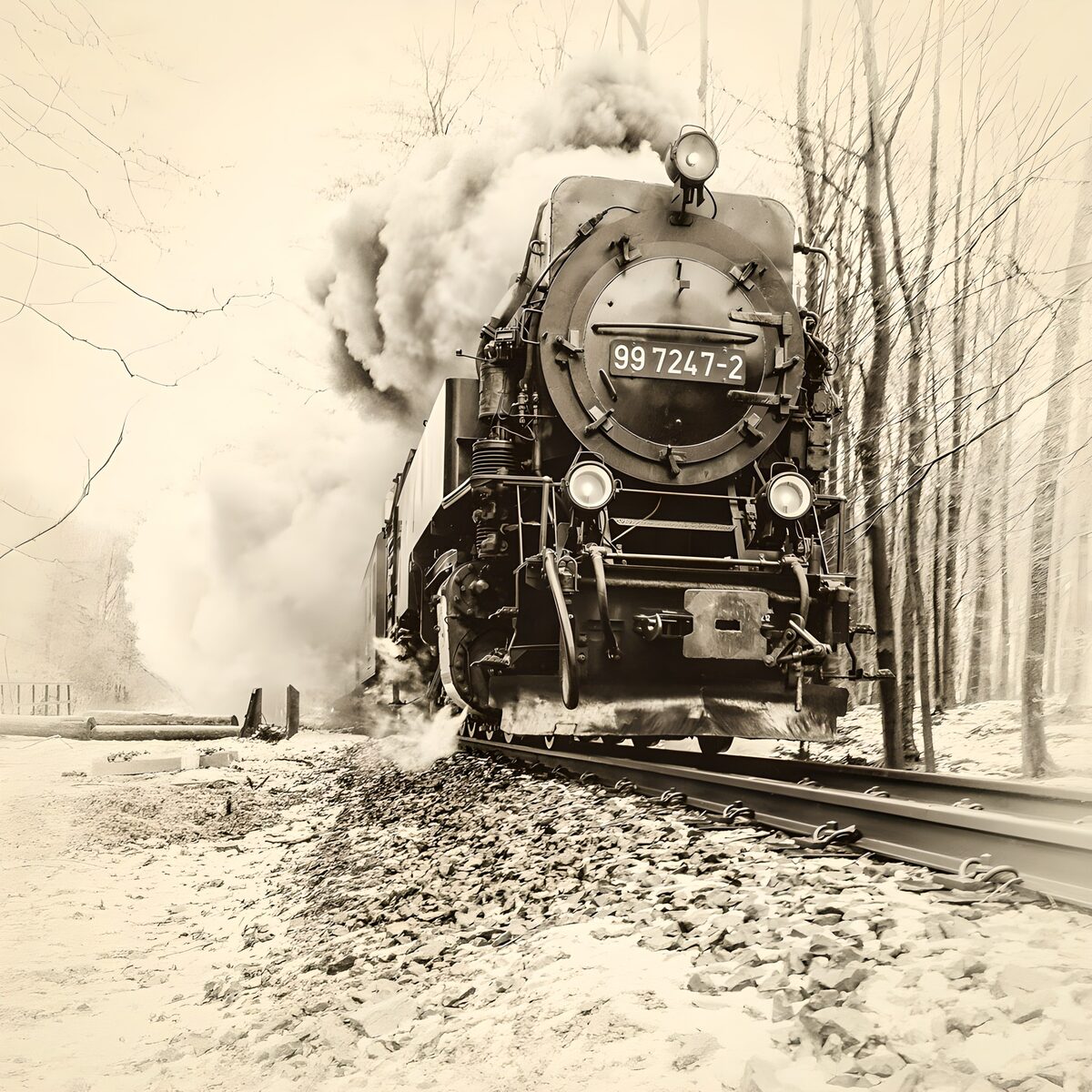 Locomotiva a vapore nella neve