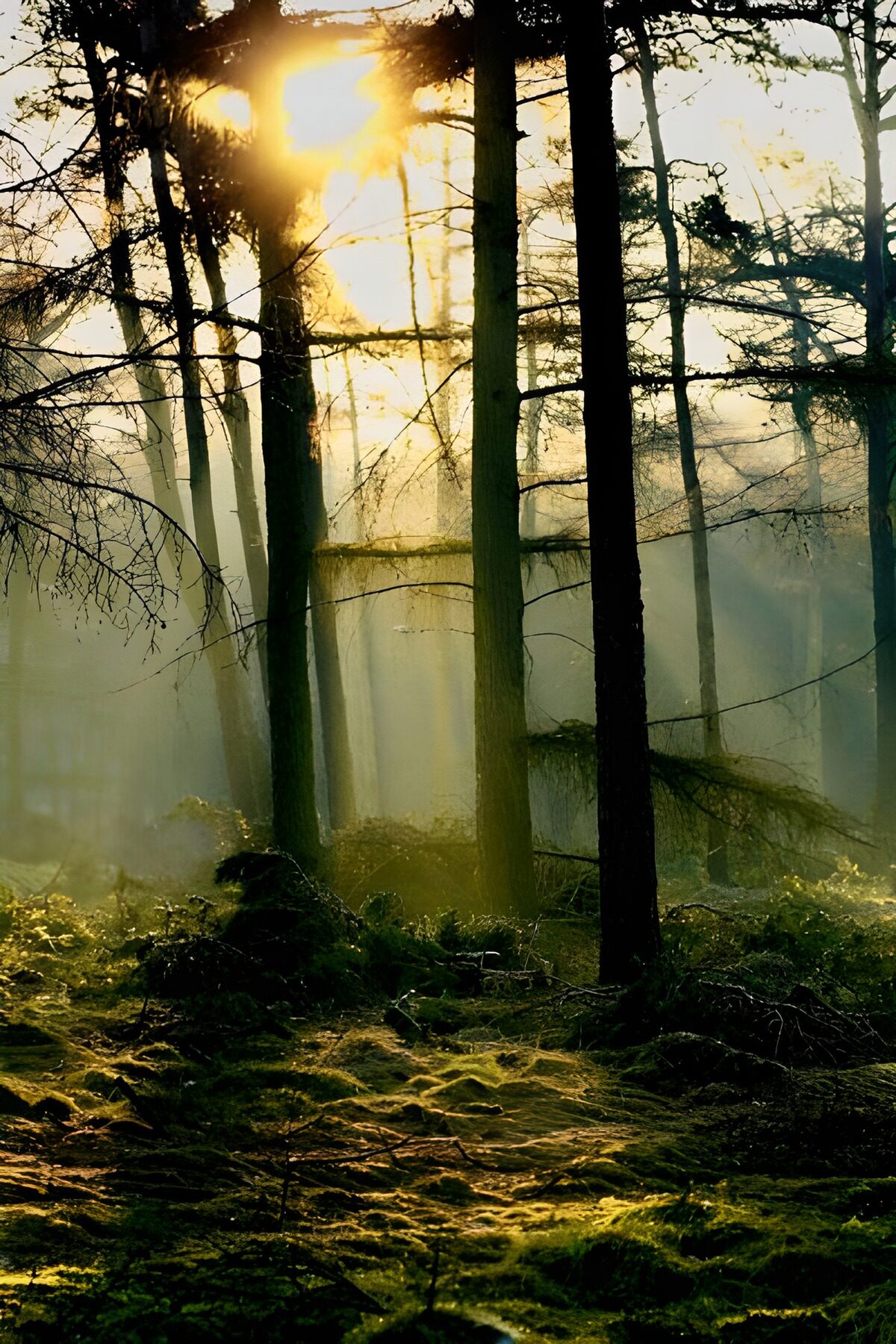 PDGIT5054475: Bosco di muschio nella luce dorata