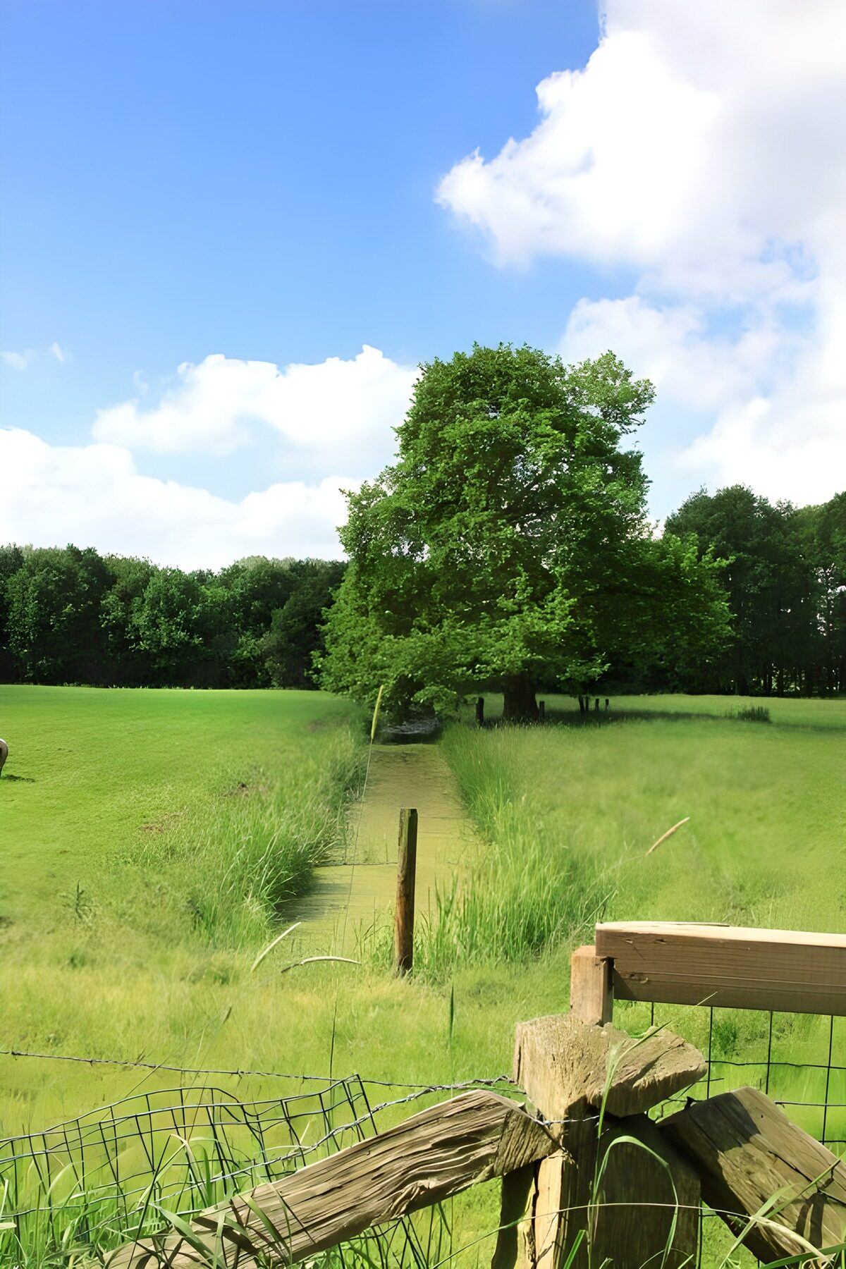 PDGIT4824361: Prato verde con fosso e grande albero