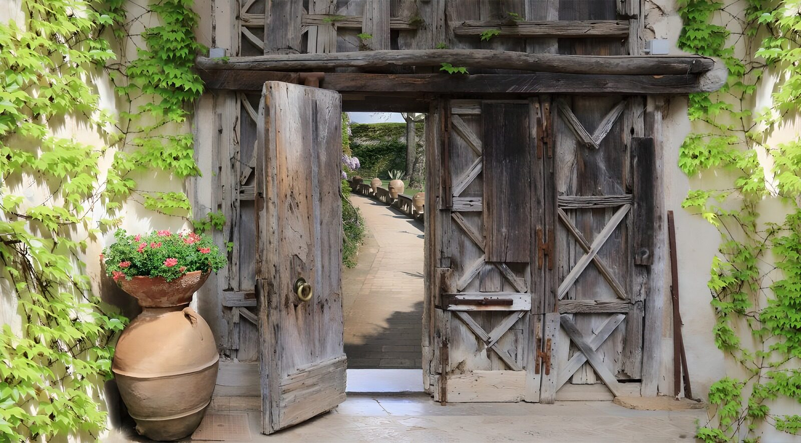 PDGIT1332122: Porta rustica aperta sul verde
