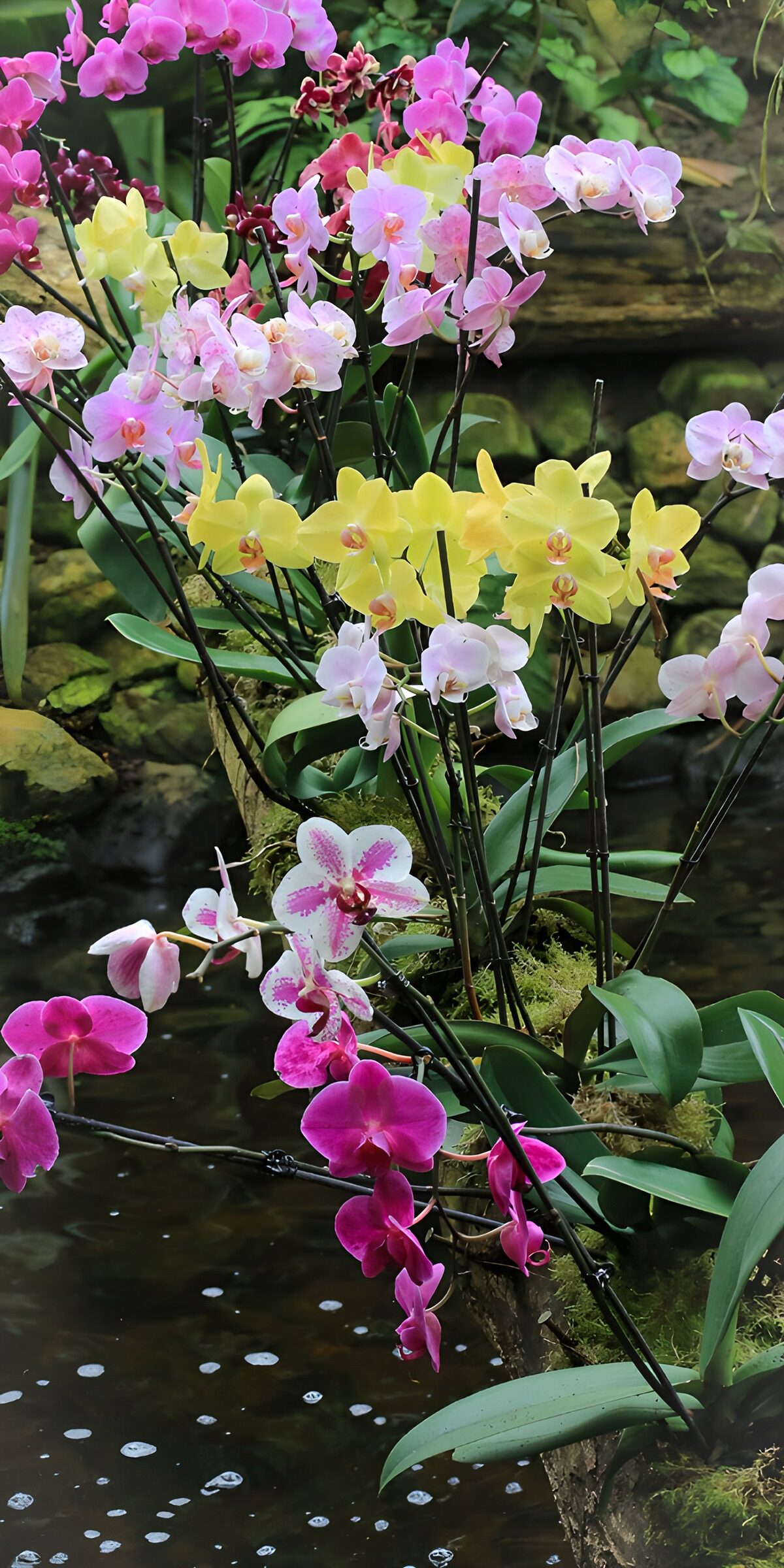 PDGIT4812197: Orchidee multicolori sull’acqua scura
