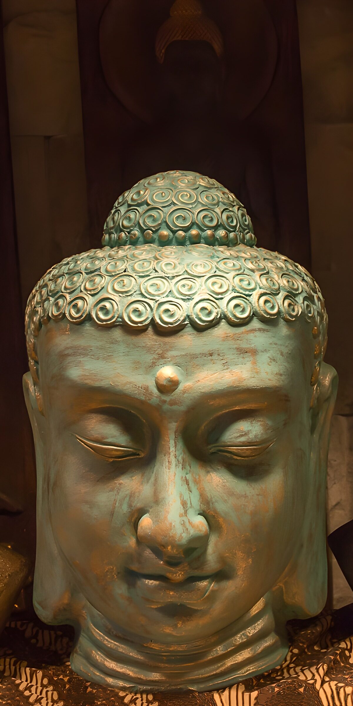 Testa di Buddha turchese e rame