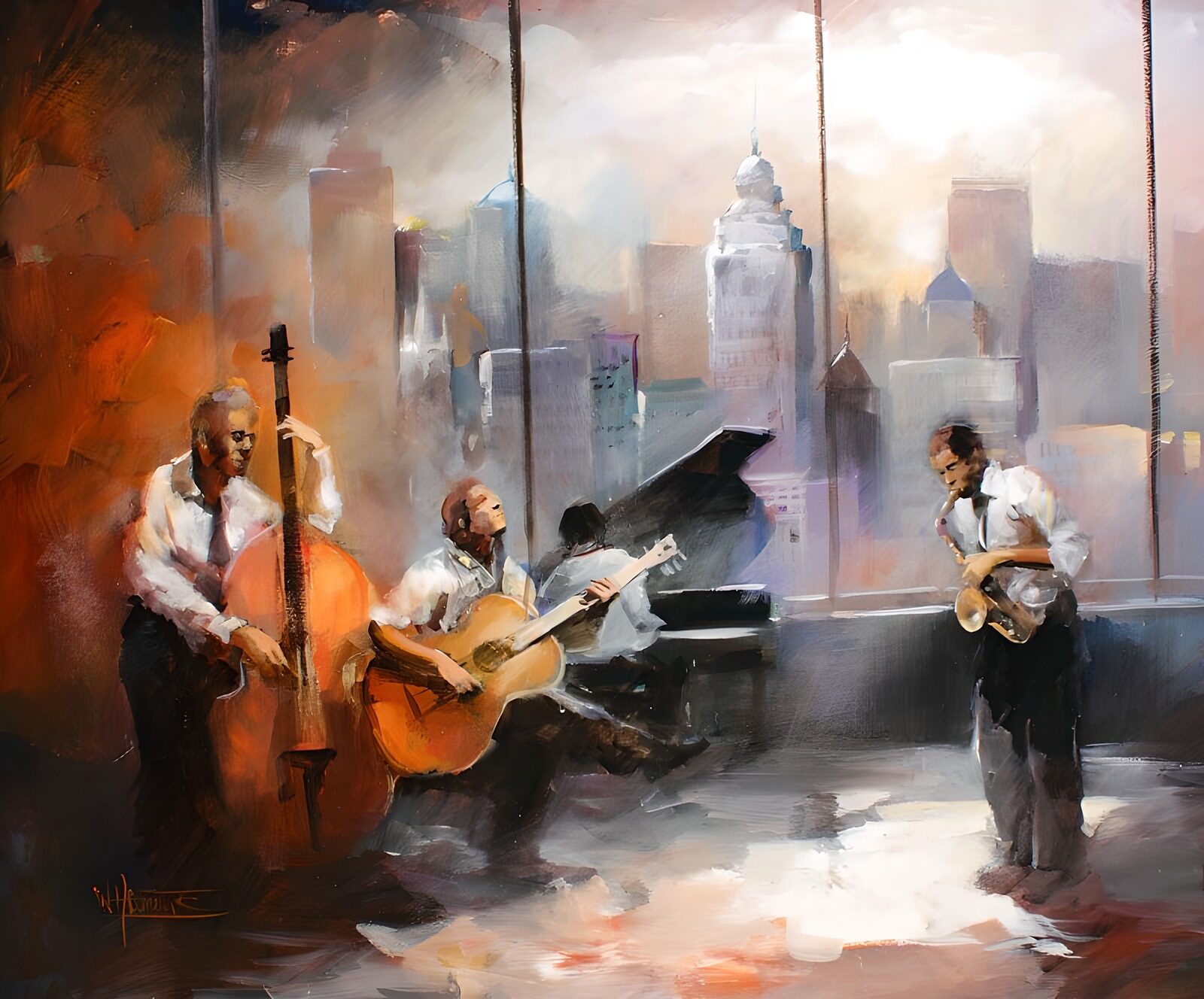 PDGIT9464337: Quartetto jazz davanti alle vetrate