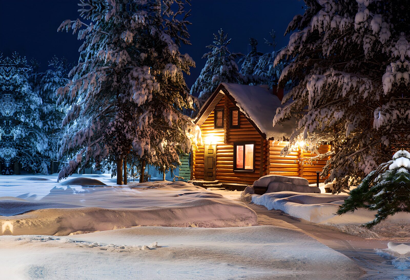 PDGIT4683703: Chalet illuminato nella notte di neve