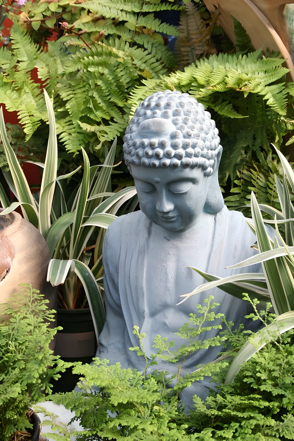 PDGIT6120857: Buddha grigio nella quiete delle felci