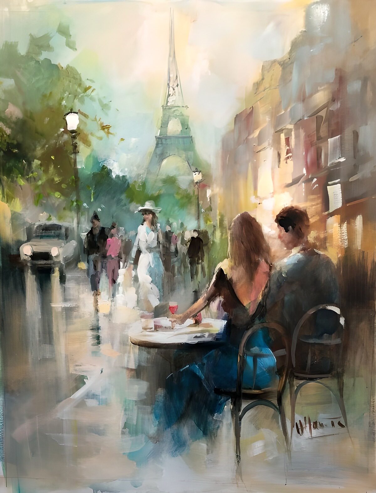 PDGIT1837448: Coppia al caffè con vista sulla Tour Eiffel