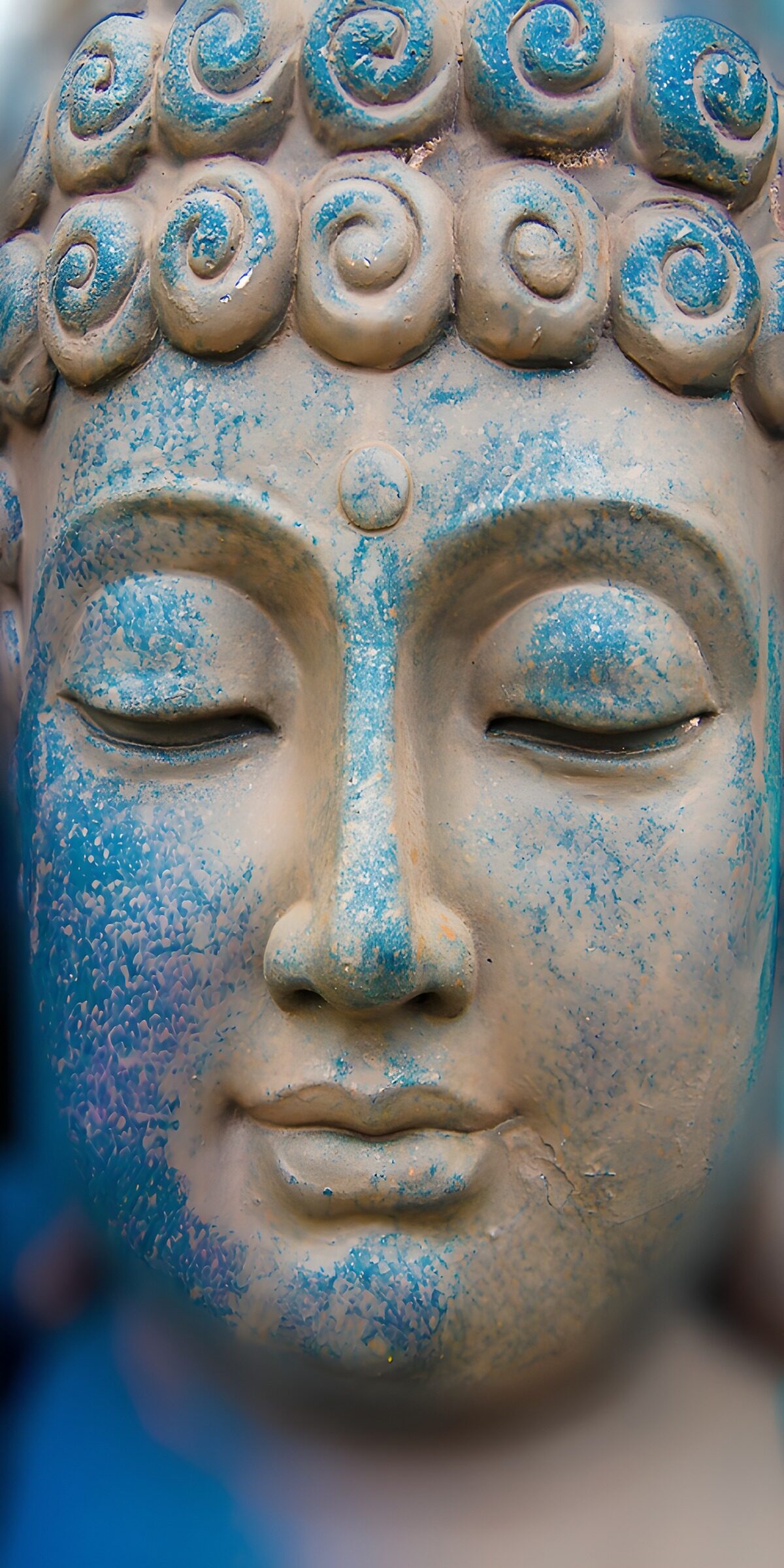 PDGIT6982888: Volto di Buddha dalla patina turchese