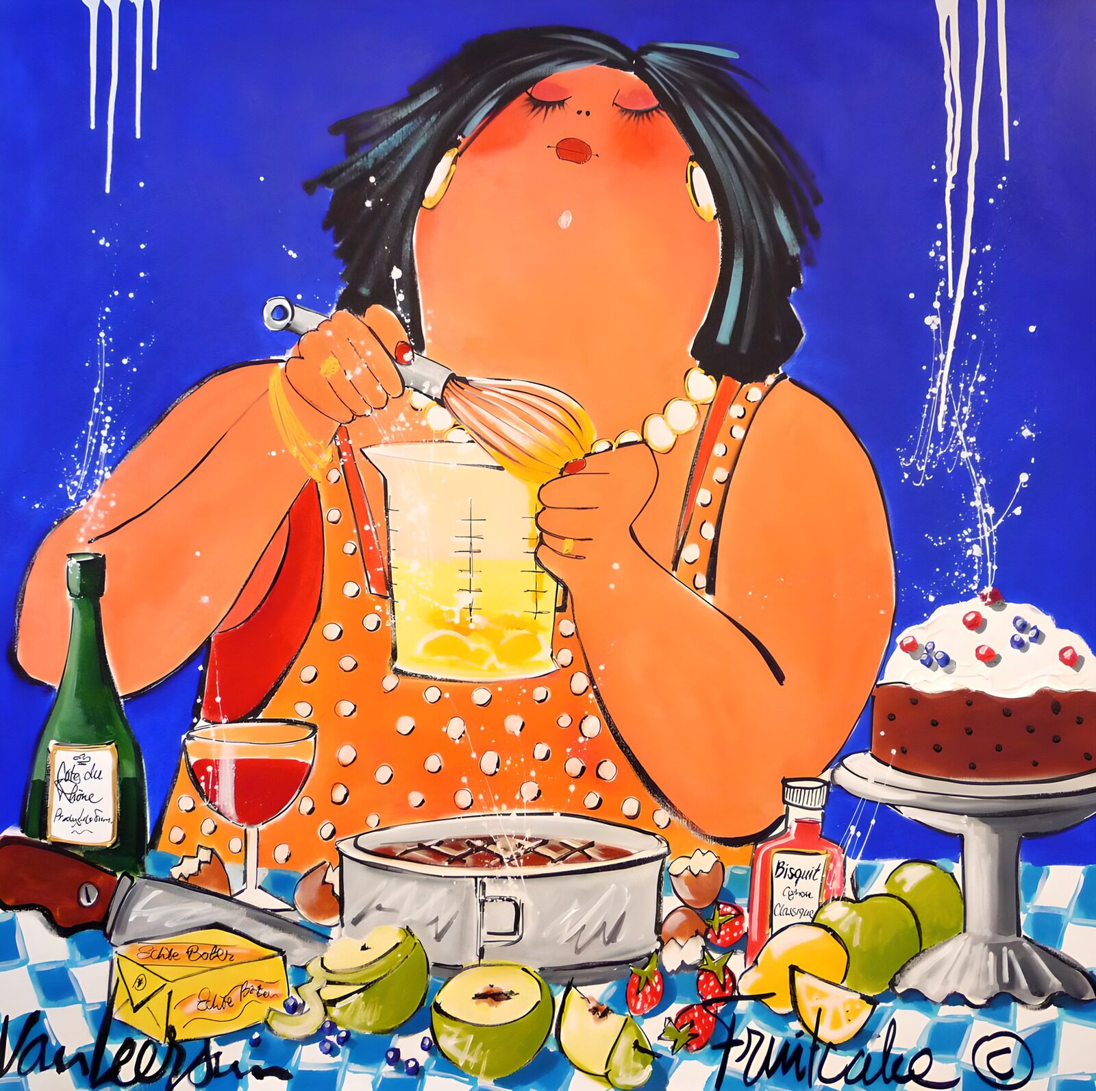 PDGIT6739556: Donna con frusta tra dolci e vino