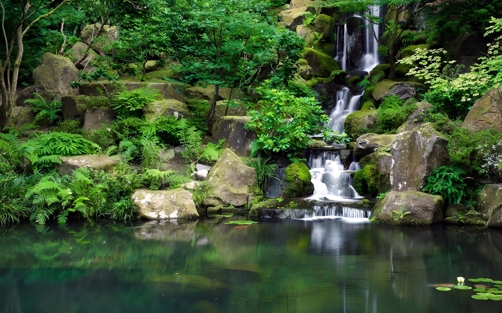 PDGIT2249834: Cascata e stagno nella quiete del verde