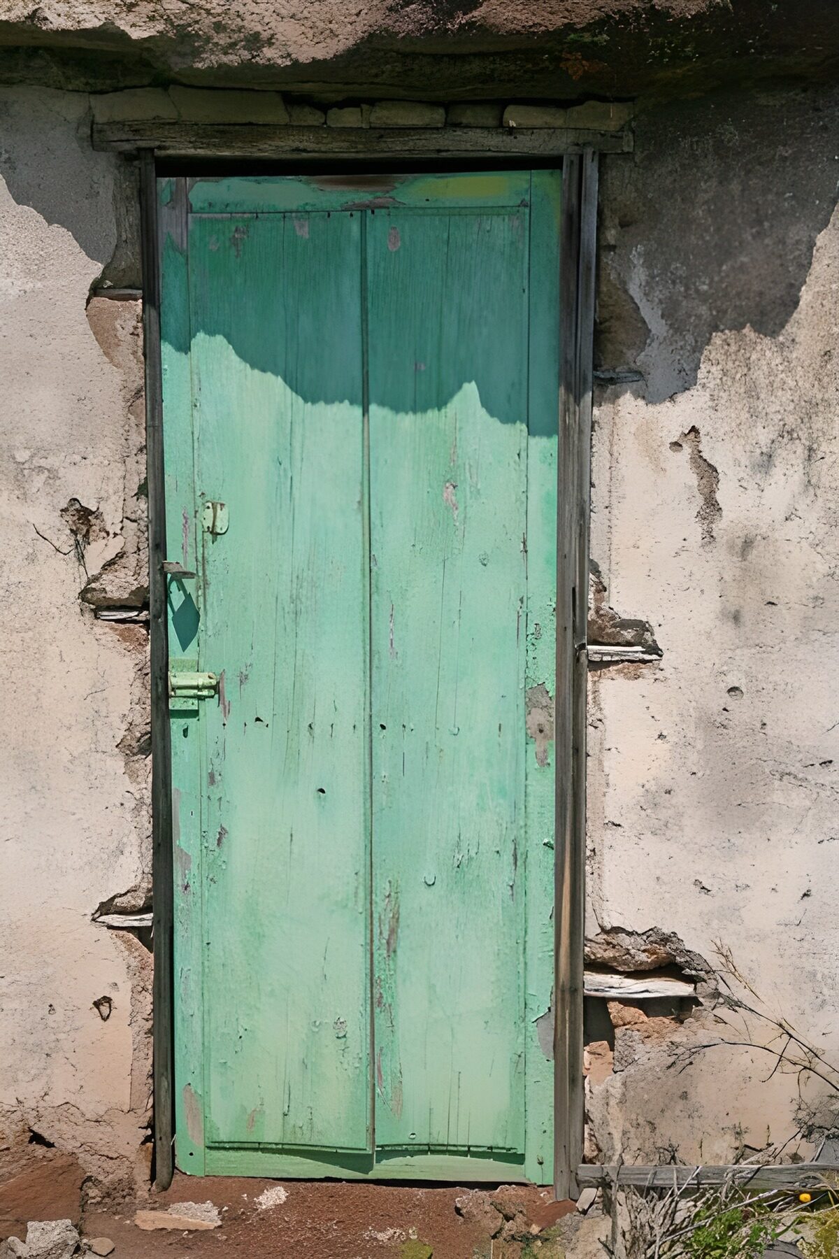 PDGIT9698982: Vecchia porta verde nel muro scrostato
