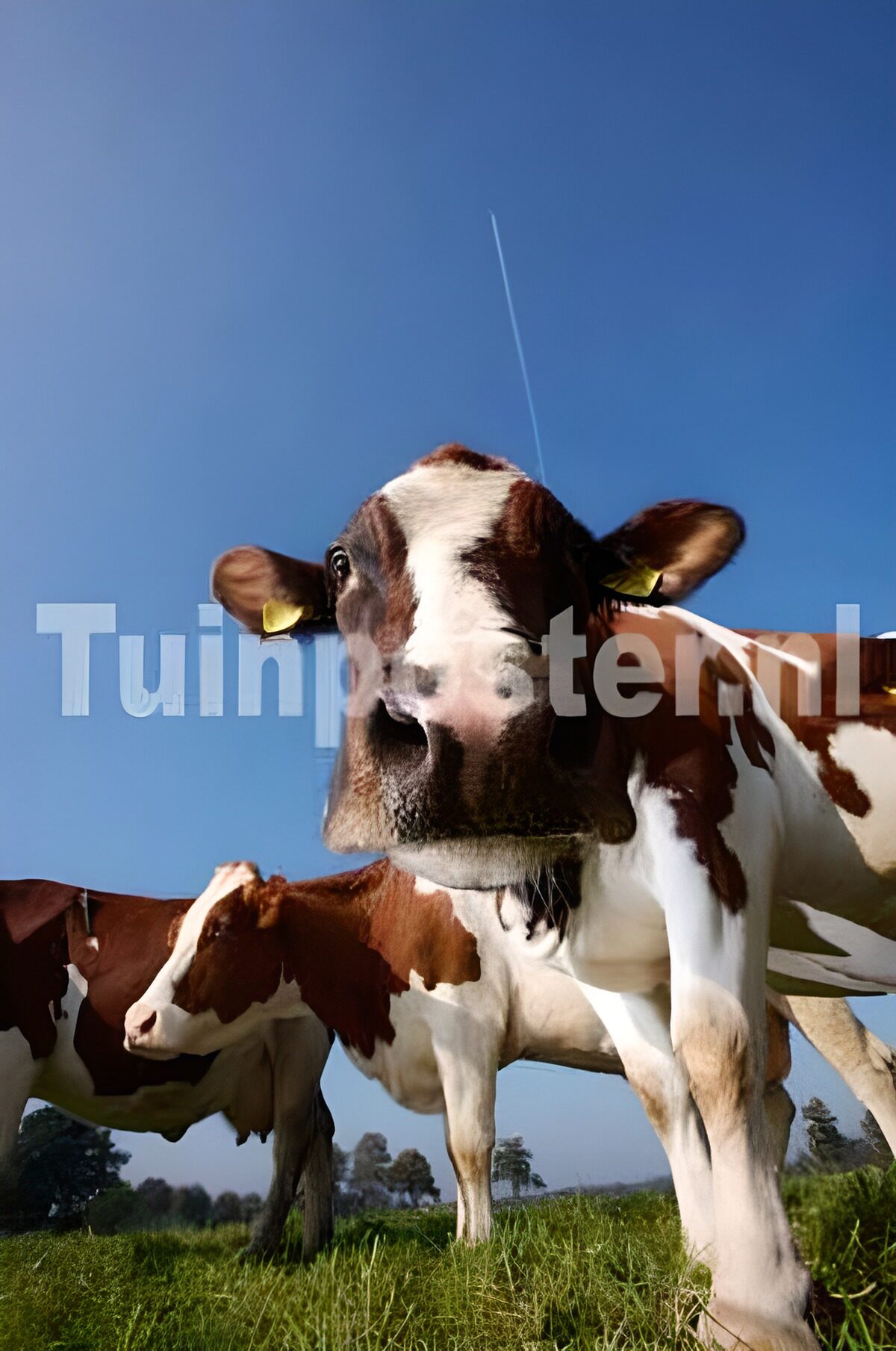 PDGIT9177647: Mucca in primo piano sotto il cielo blu