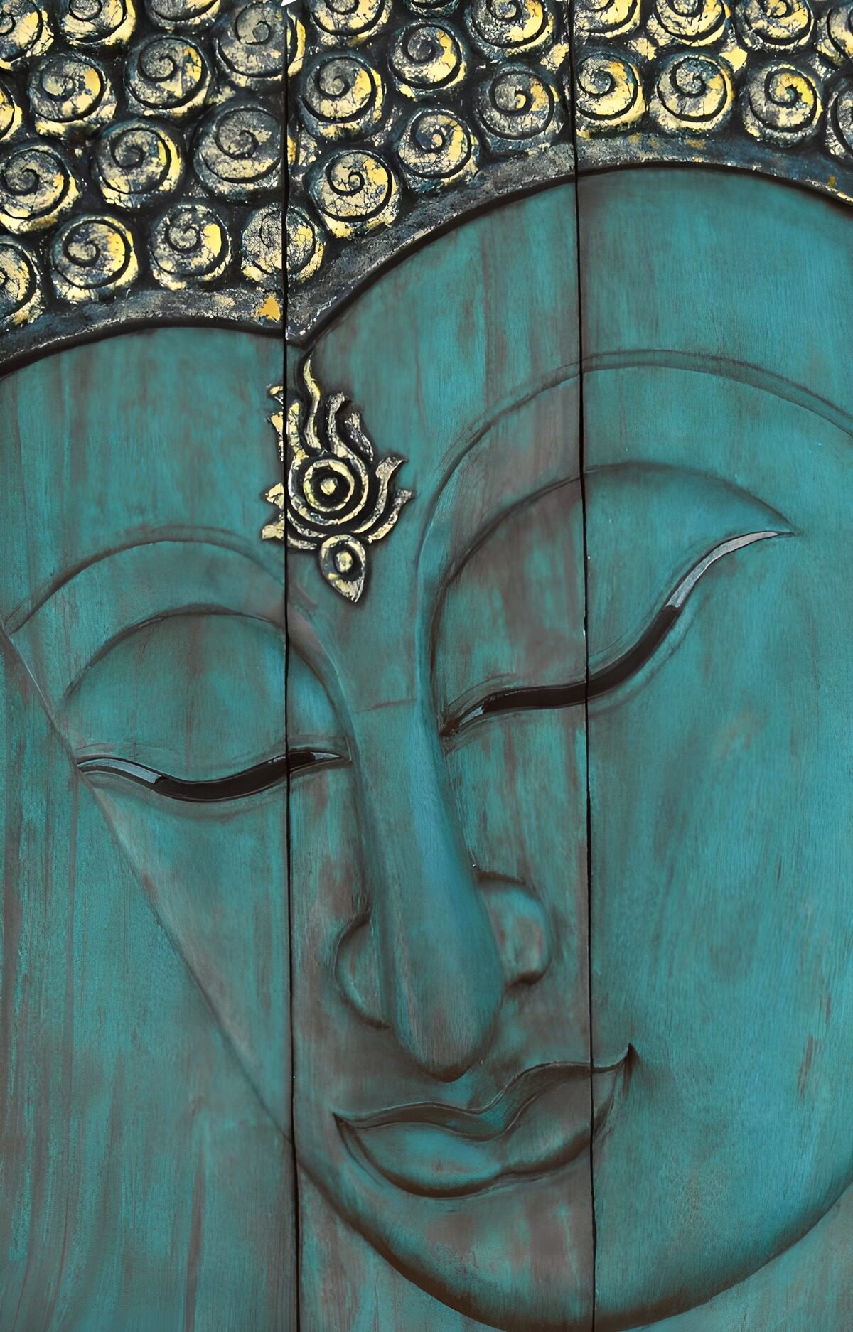 PDGIT4460471: Buddha in legno dal volto turchese