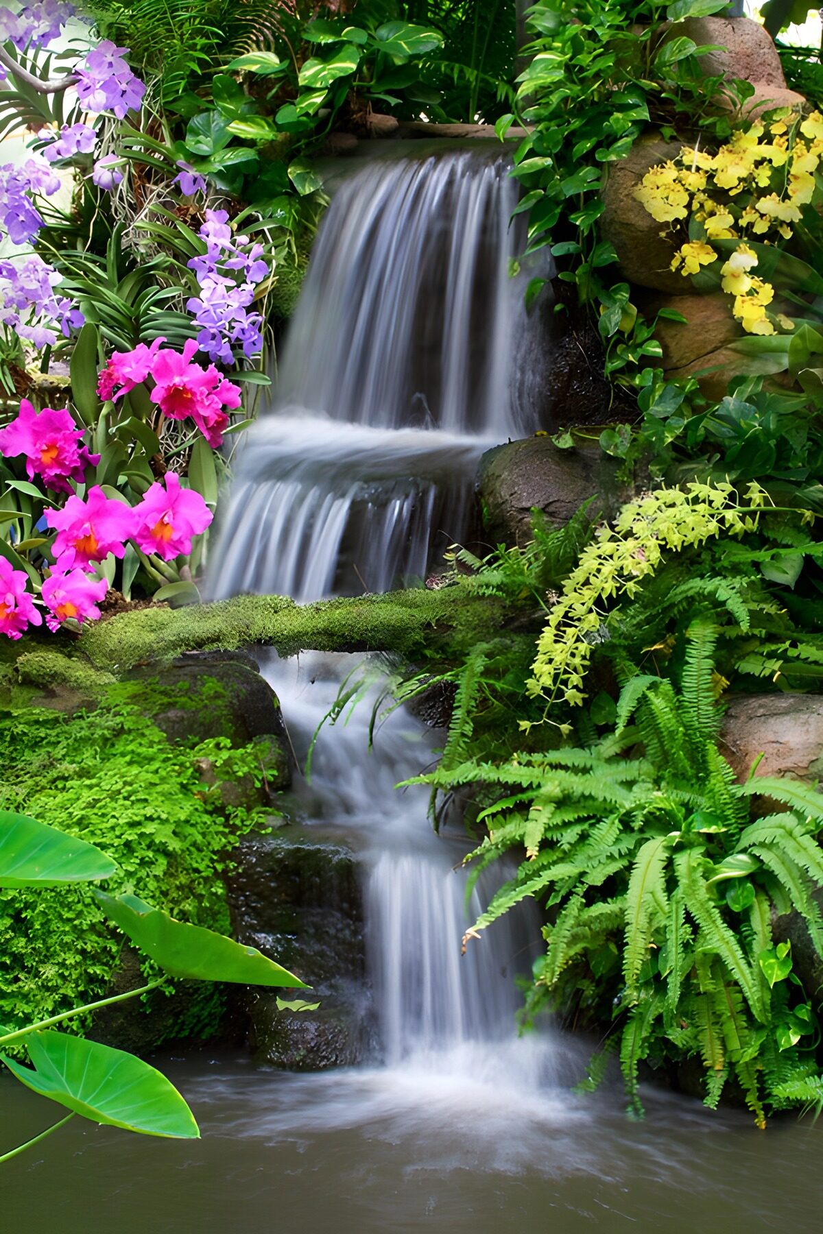 PDGIT8468496: Cascata tropicale tra orchidee e felci