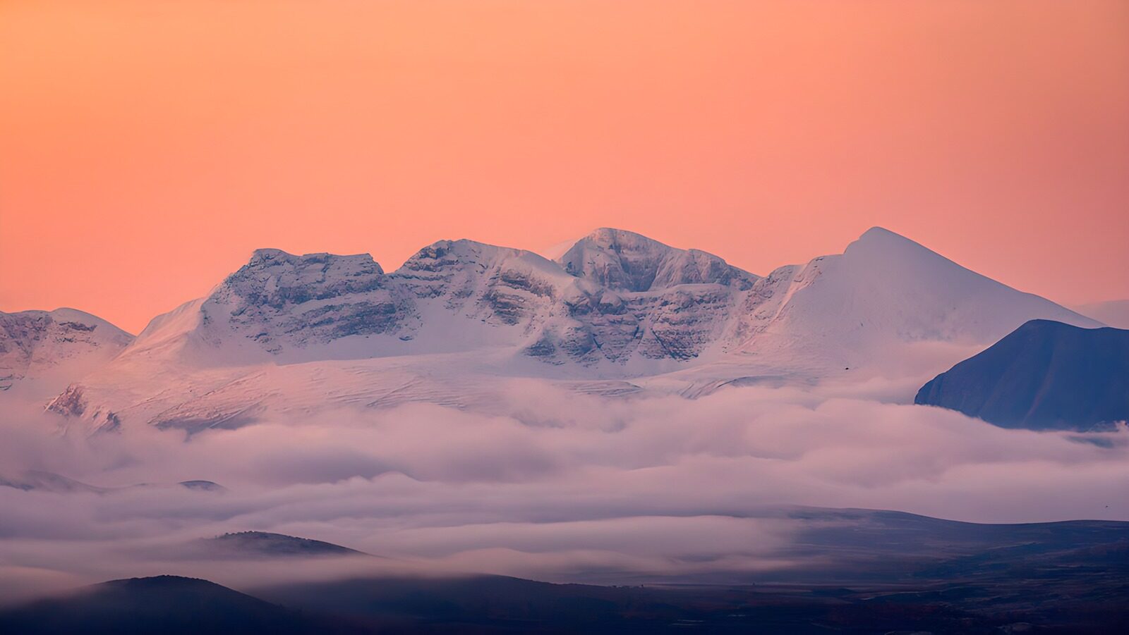 PDGIT5523950: Montagne innevate sotto un cielo rosa