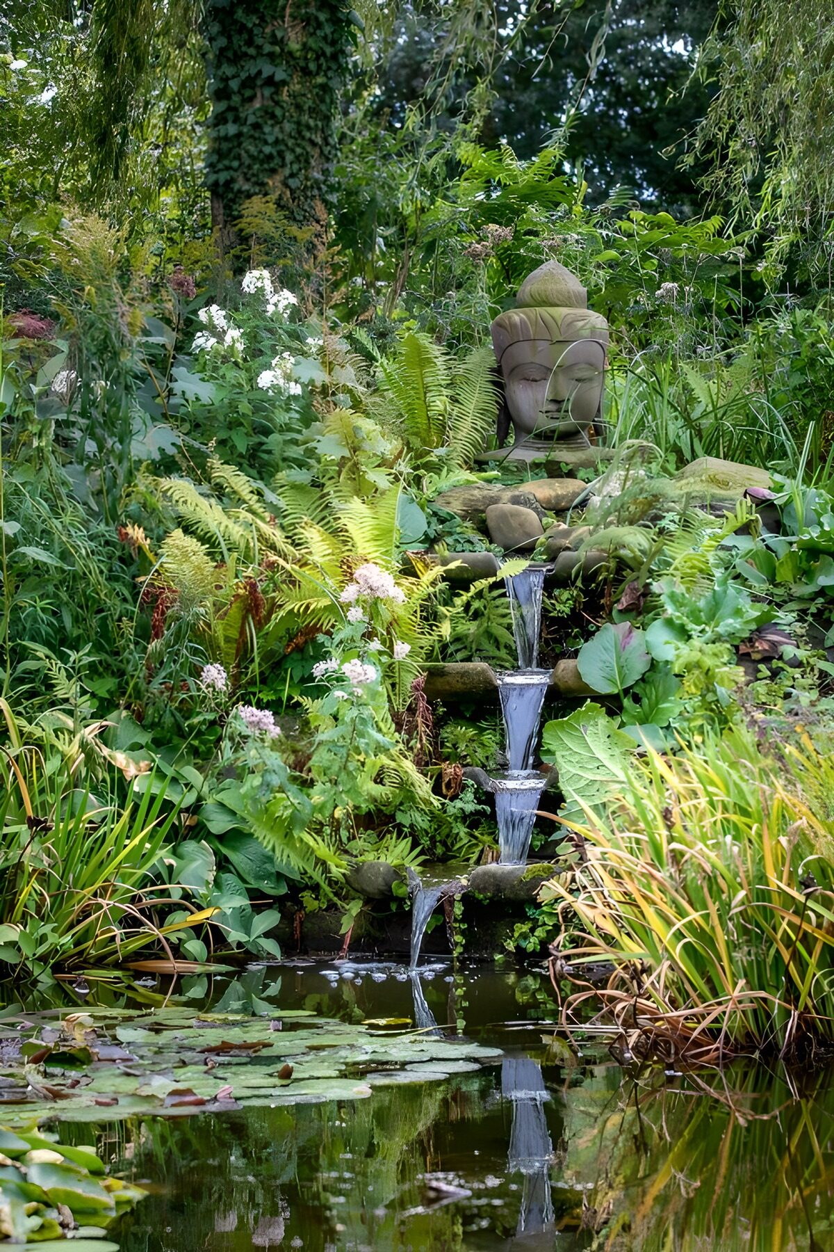 PDGIT5339242: Testa di Buddha sulla cascata nel verde