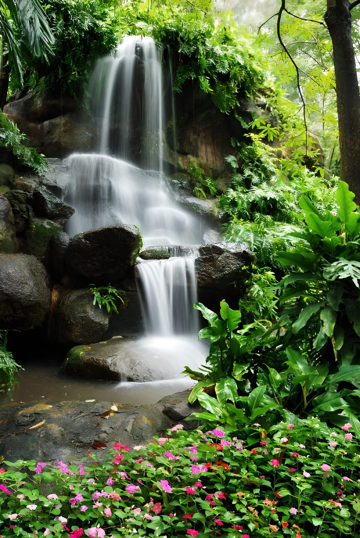 PDGIT9701799: Cascata a gradoni tra rocce e felci
