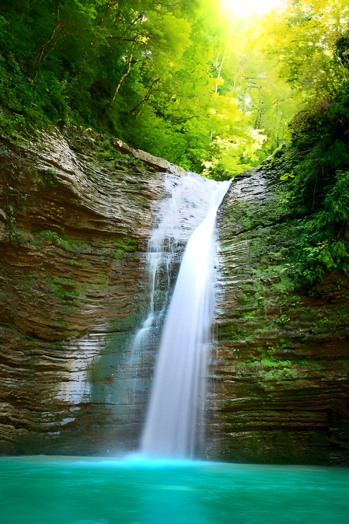PDGIT7852253: Cascata nel bosco e acqua turchese