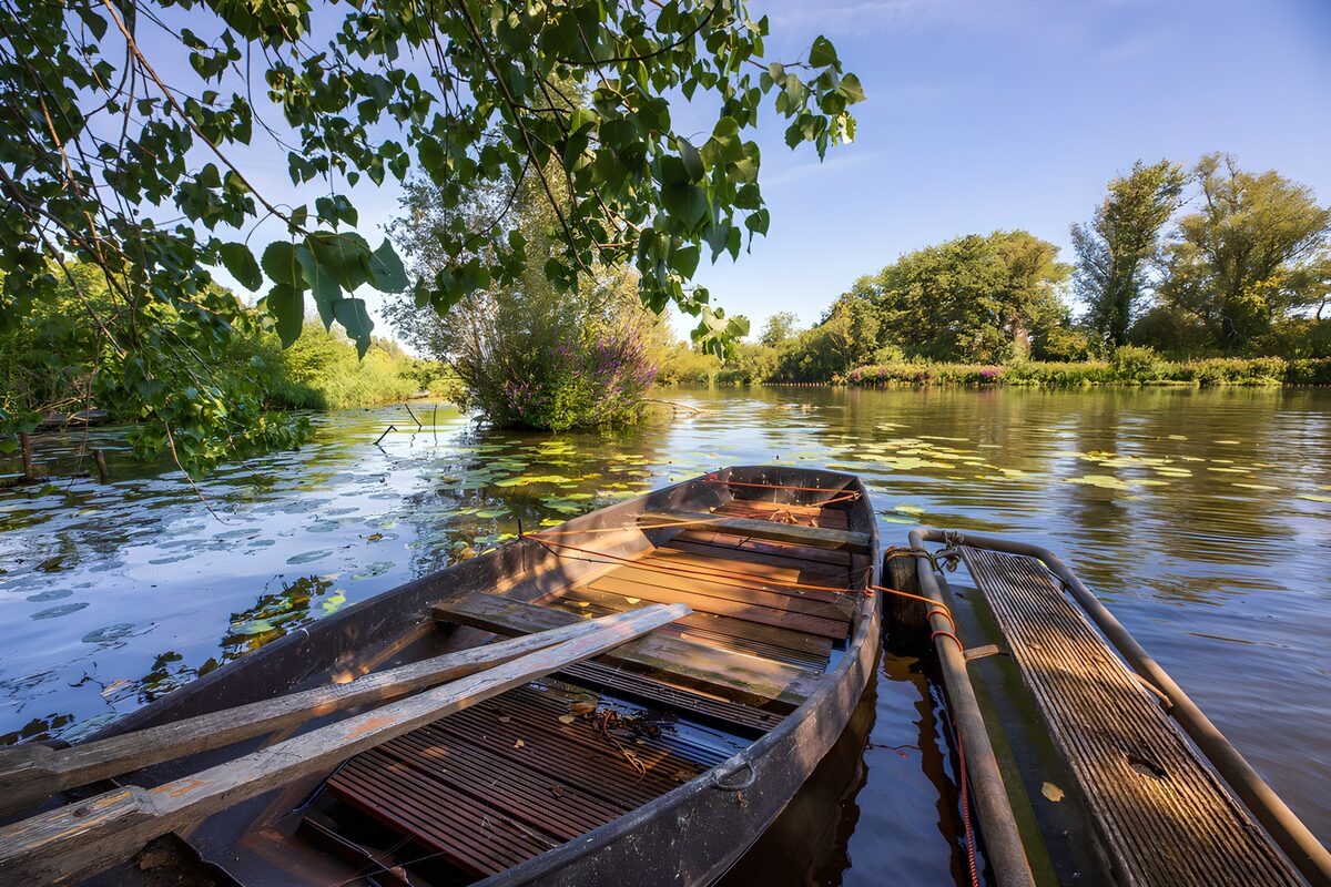 PDGIT5292689: Barca a remi nella quiete del pontile