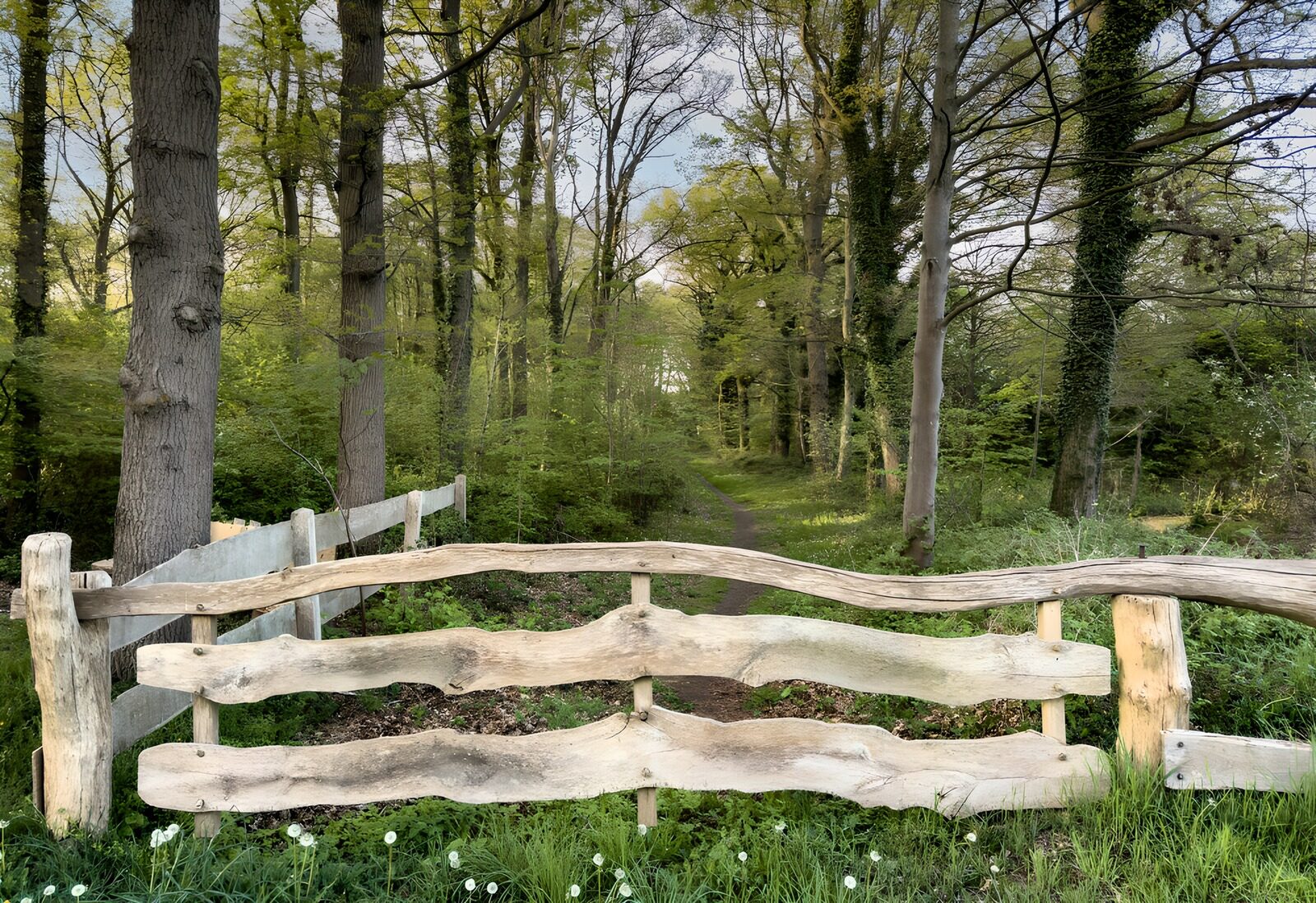 PDGIT7270673: Cancello in legno sul sentiero nel bosco