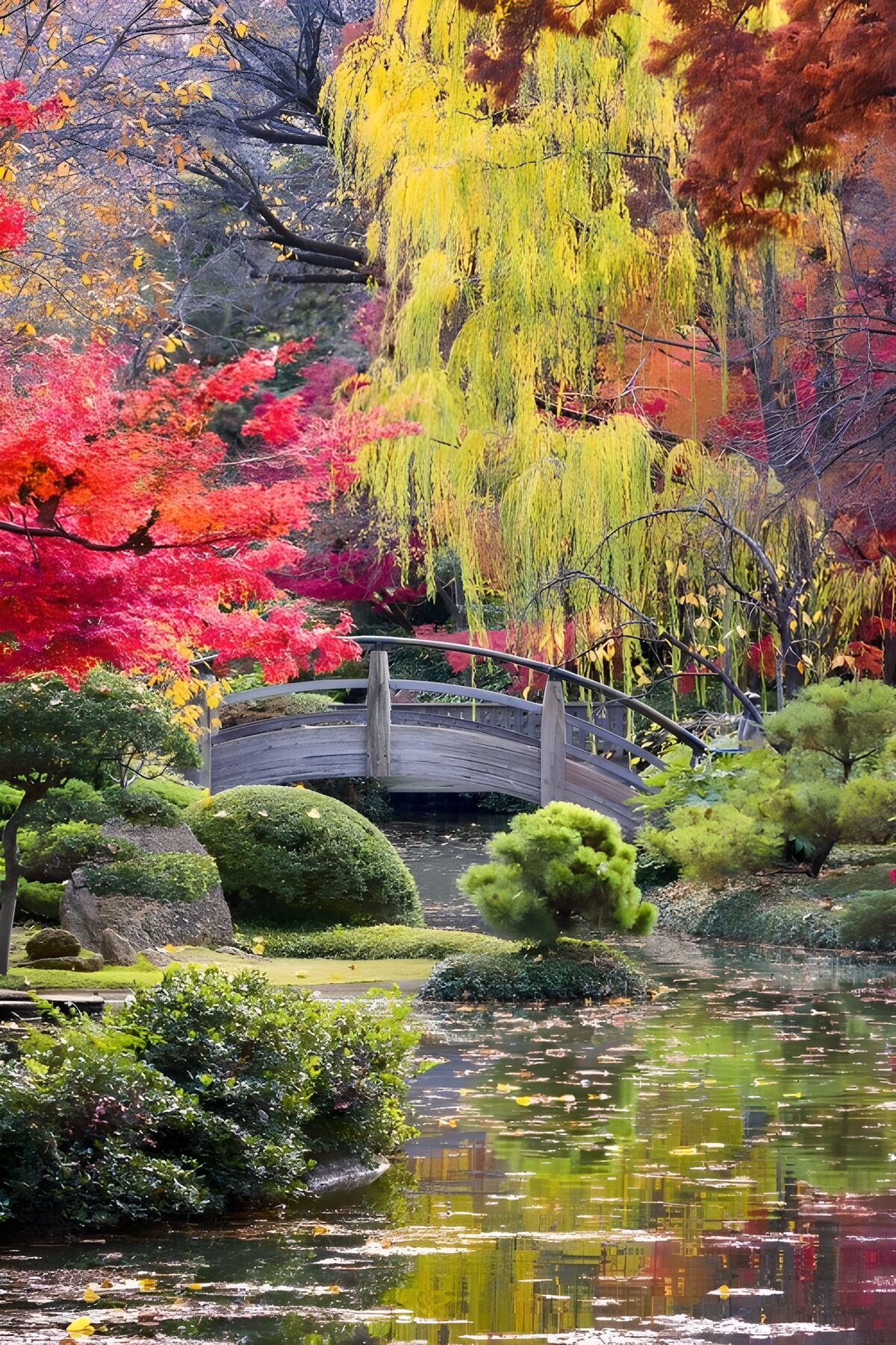PDGIT1183186: Ponte ad arco nel giardino d’autunno
