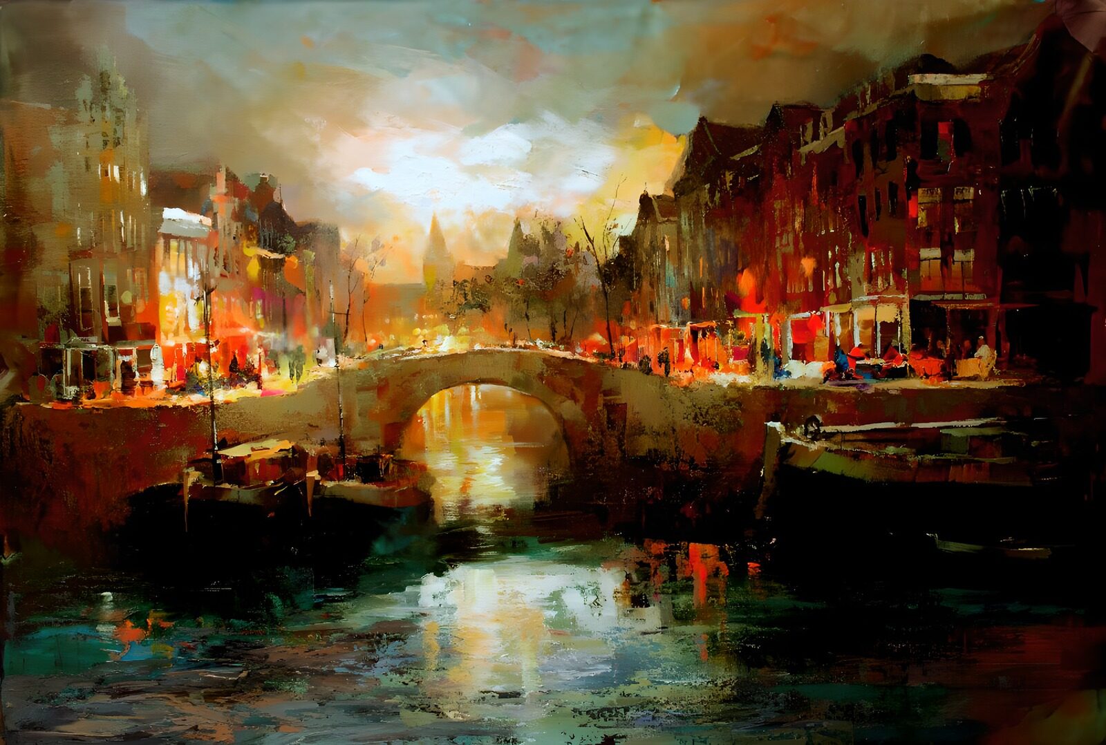 PDGIT8349247: Canale con ponte al tramonto