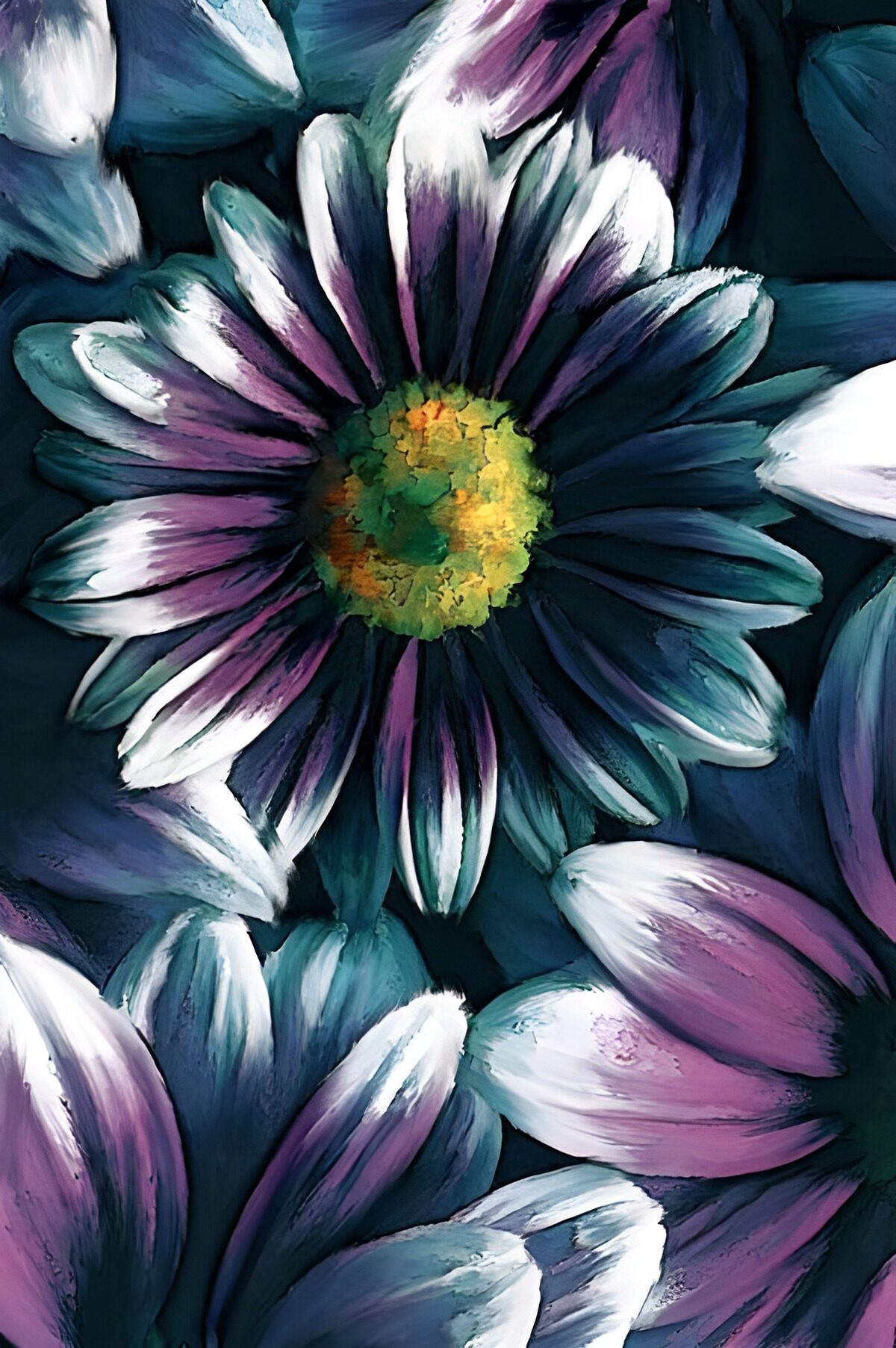 PDGIT9508022: Fiore dipinto nei toni del blu e del viola