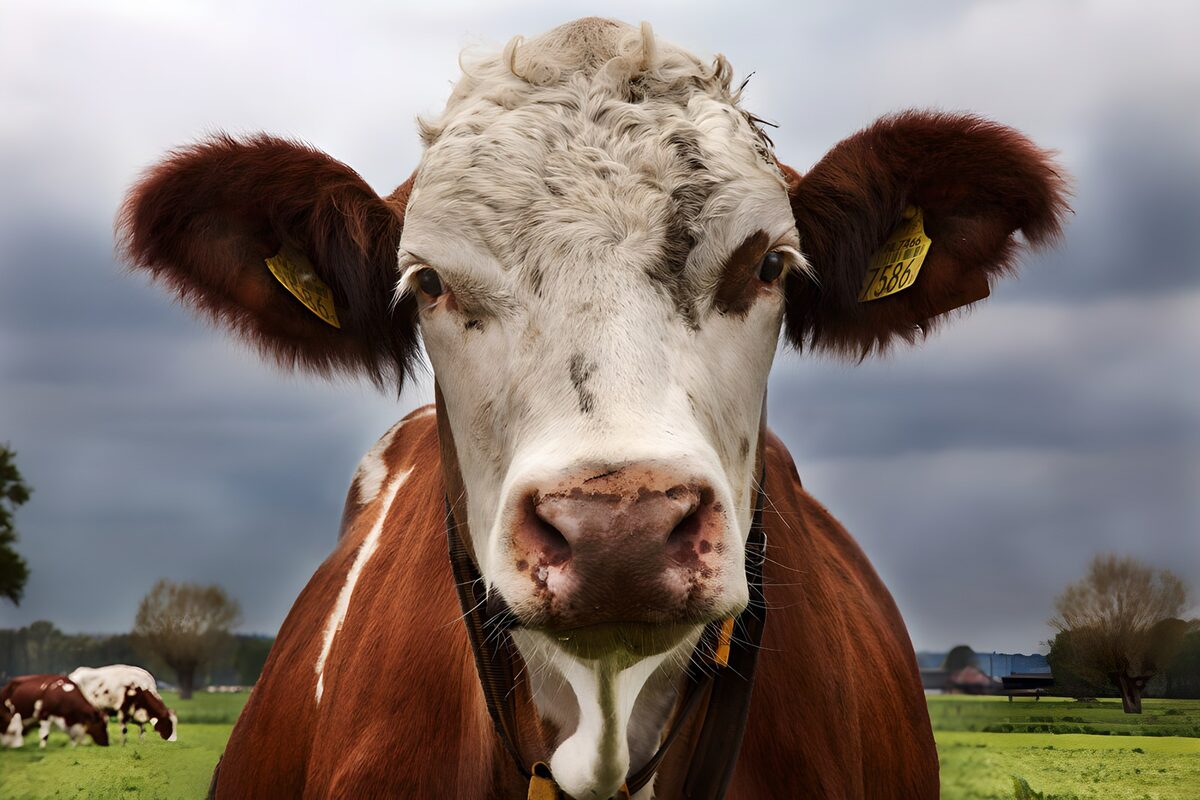 PDGIT6337371: Mucca bianca e rossa in primo piano