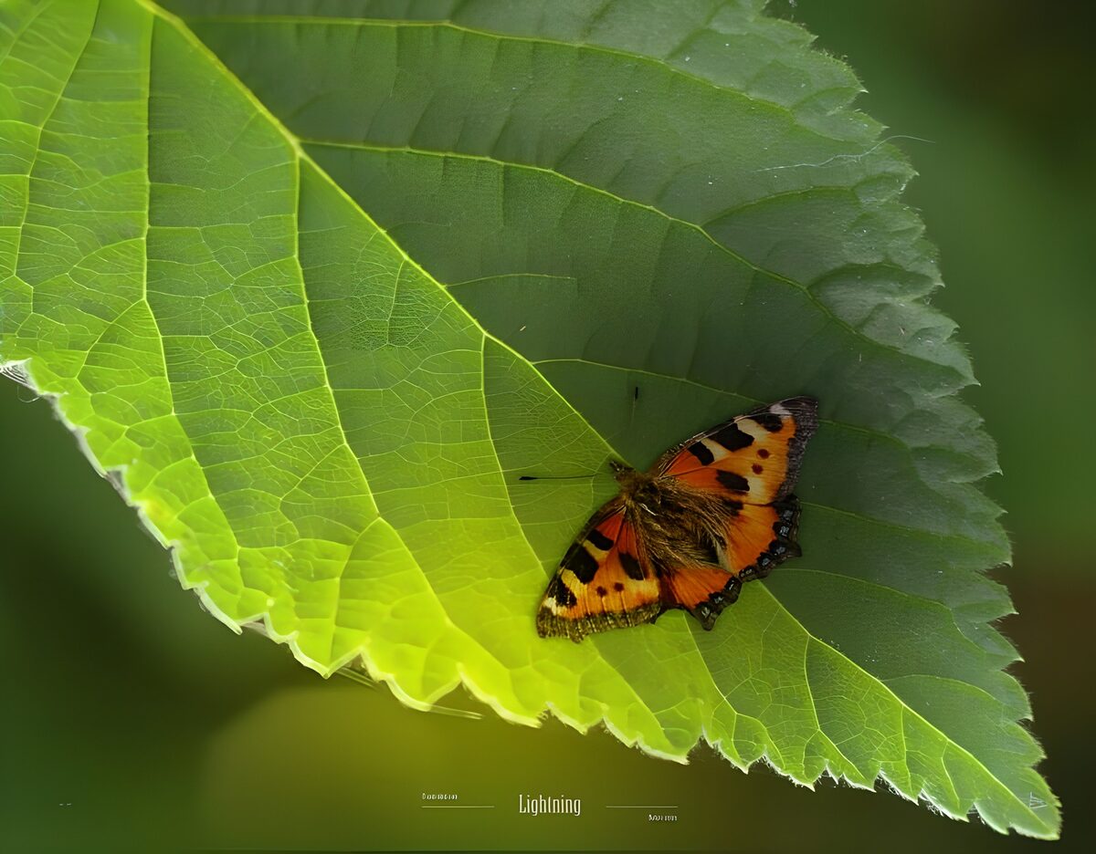 Farfalla arancione sulla foglia verde