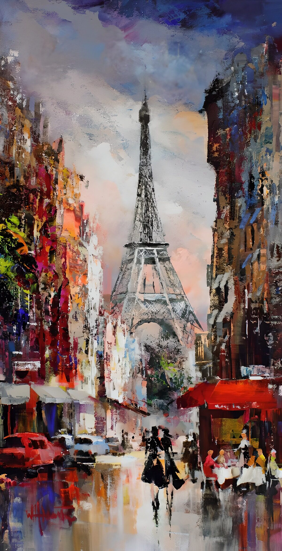 PDGIT1841713: Torre Eiffel e strada dai riflessi vivaci