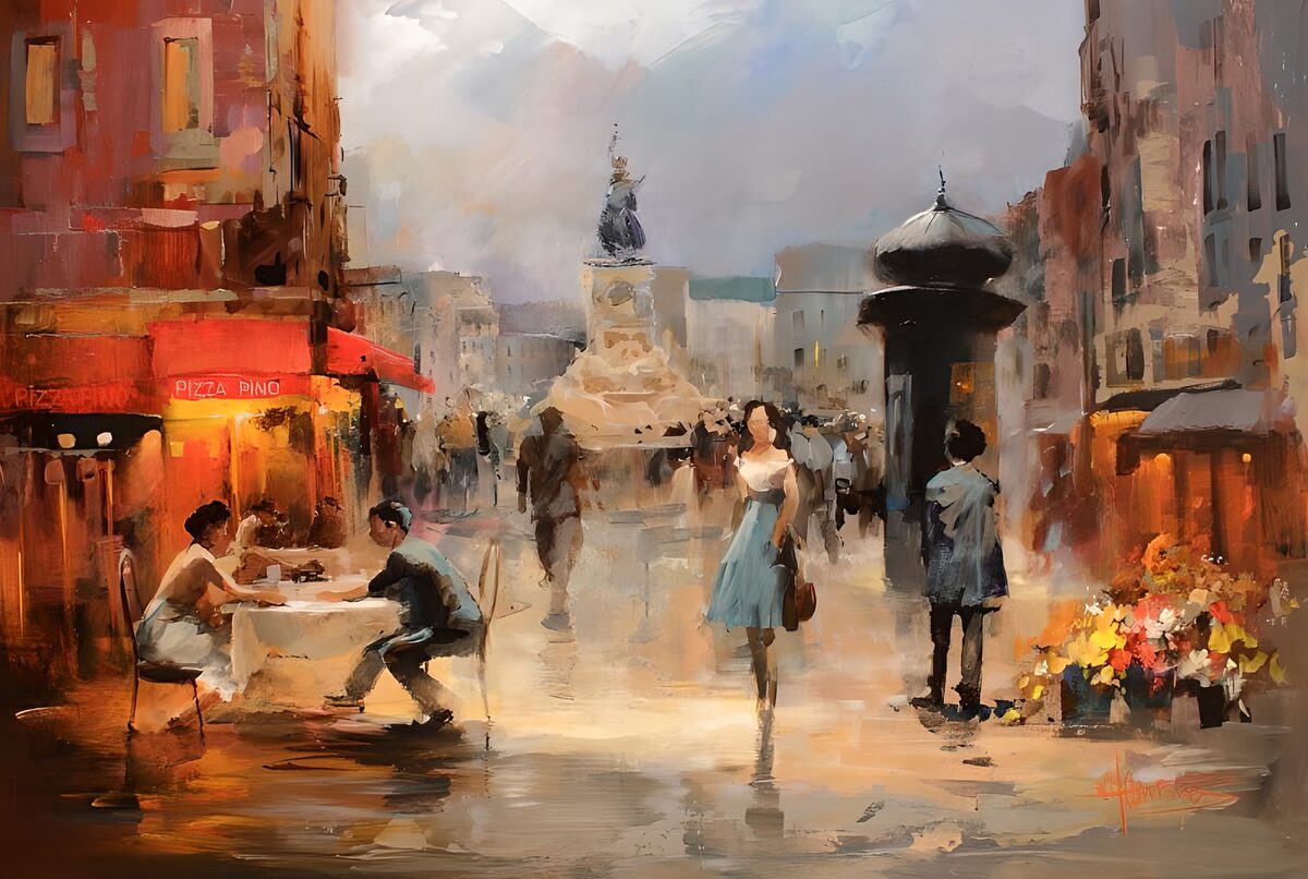 PDGIT4231282: Caffè e passeggio nella piazza al sole