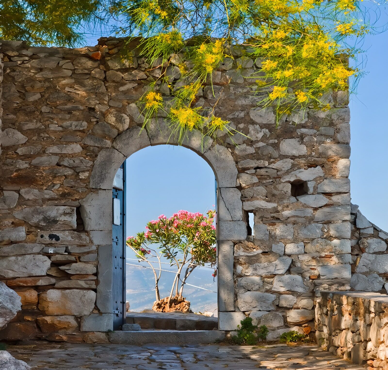 PDGIT7974774: Arco in pietra con porta aperta