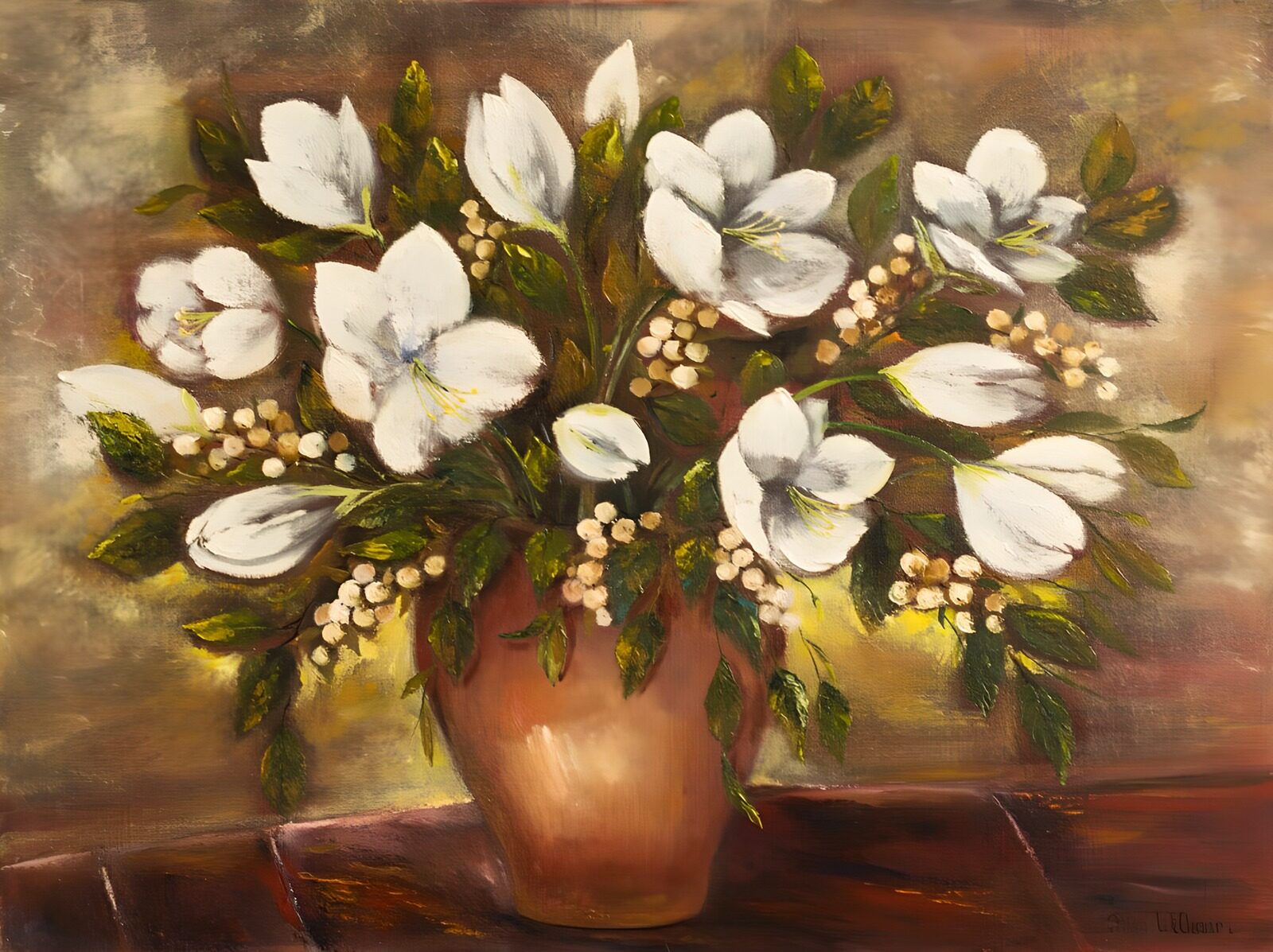 PDGIT7007414: Fiori bianchi in vaso, calore di casa