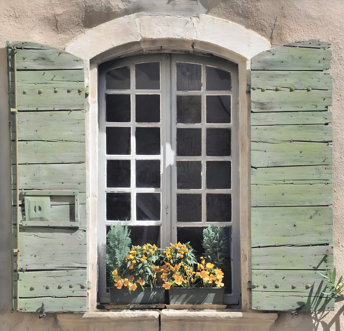 PDGIT1625909: Finestra ad arco con persiane e fiori