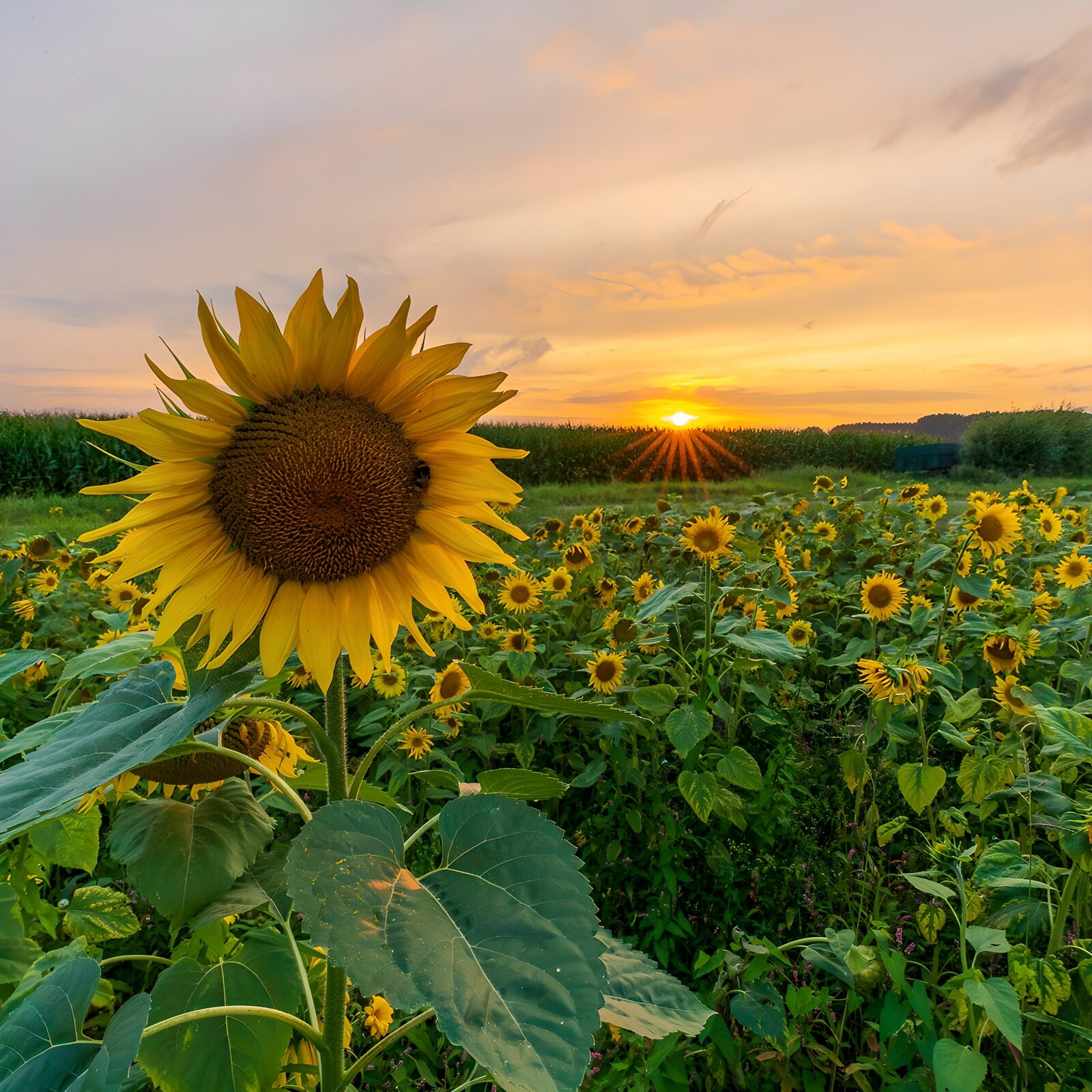 PDGIT2881954: Campo di girasoli al tramonto
