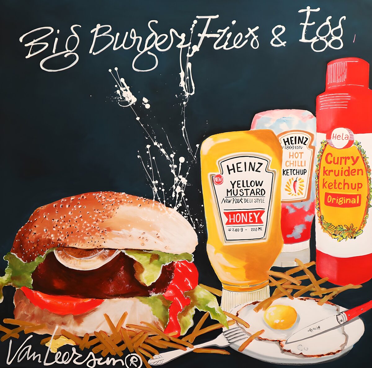 PDGIT4029221: Hamburger, patatine e uovo a colori