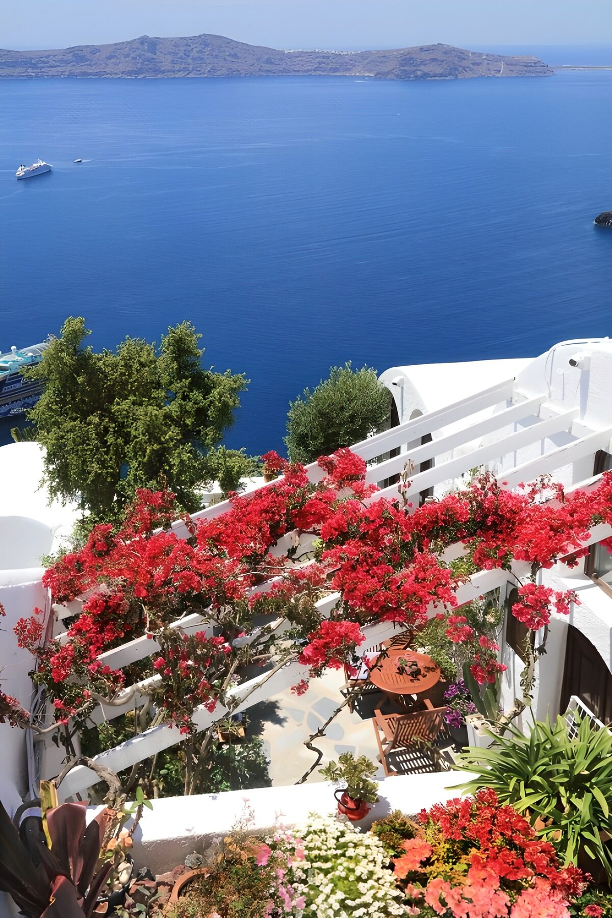 PDGIT3387663: Terrazza fiorita sul mare blu