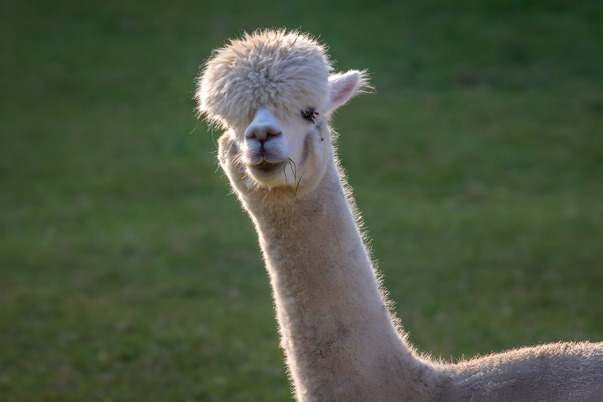 PDGIT8688881: Alpaca bianco al sole, in primo piano