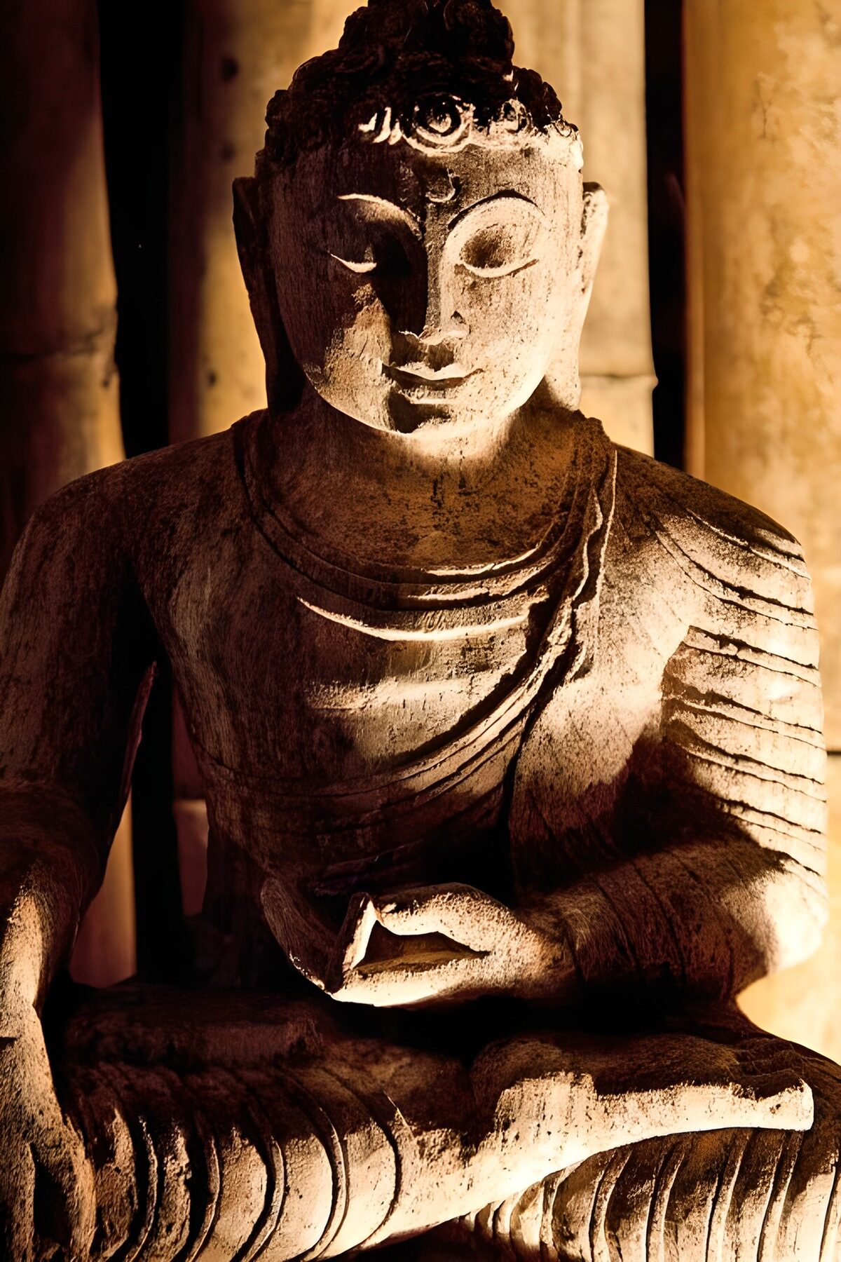 PDGIT3510731: Buddha di pietra nella luce dorata