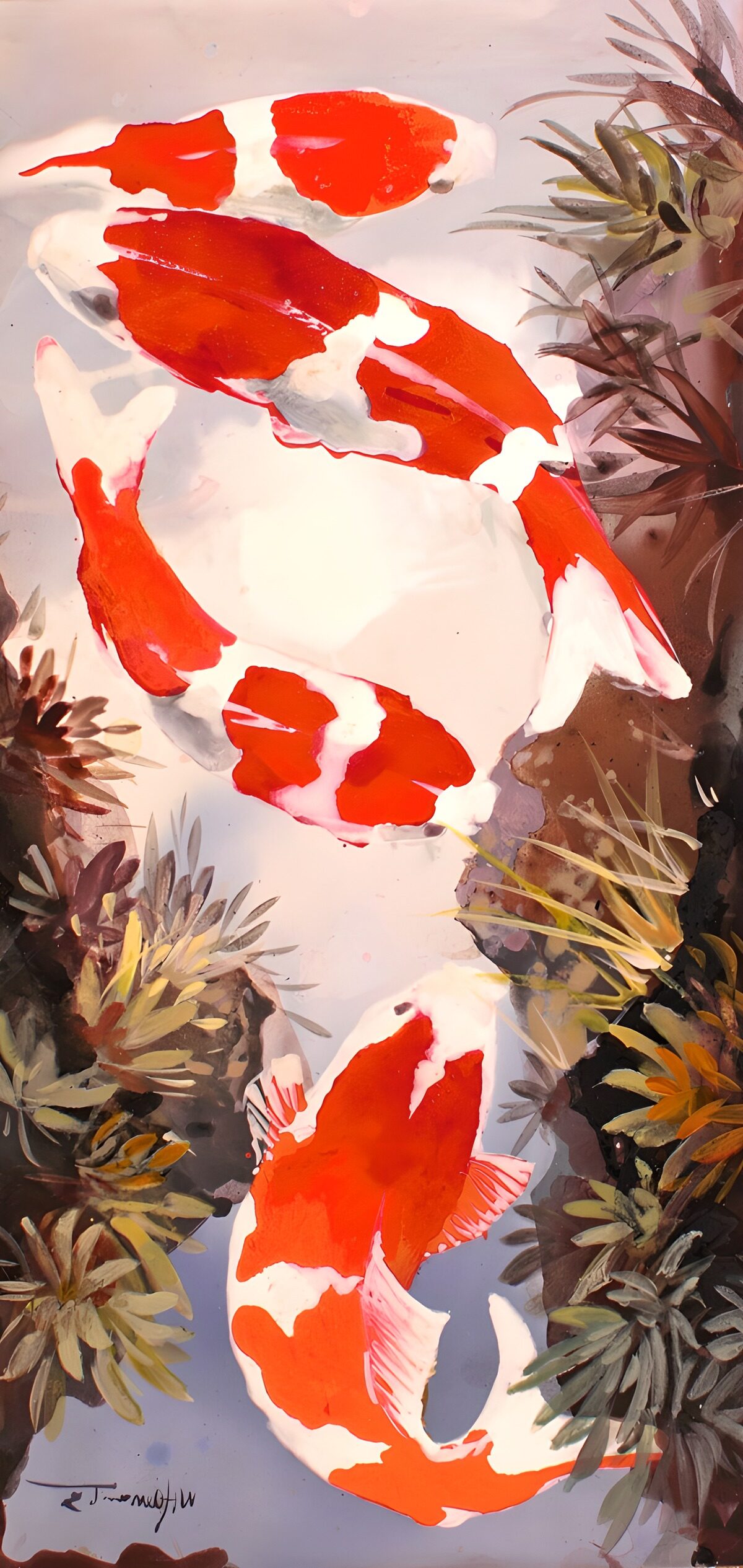 PDGIT7107157: Carpe koi, pennellate sull’acqua