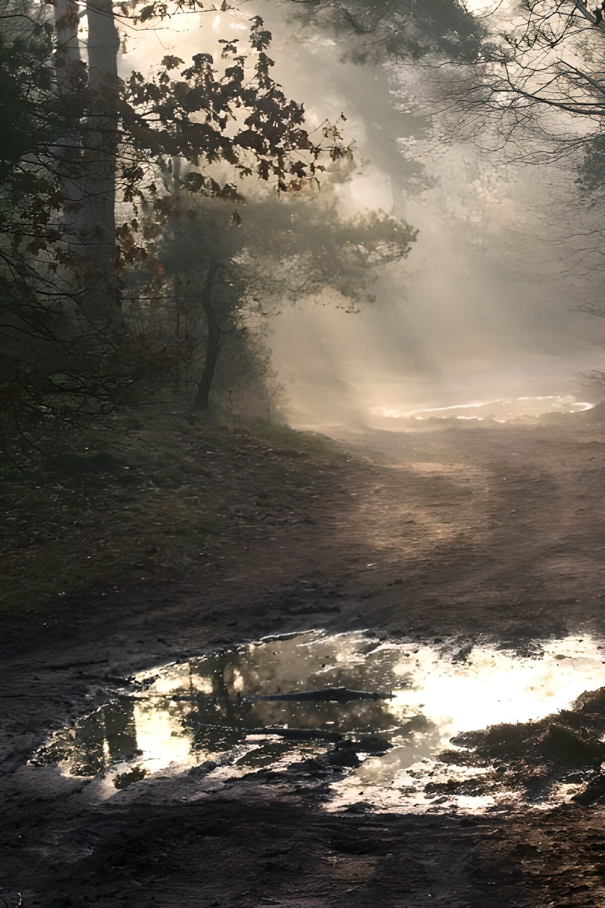 PDGIT9067546: Sentiero fangoso nella nebbia