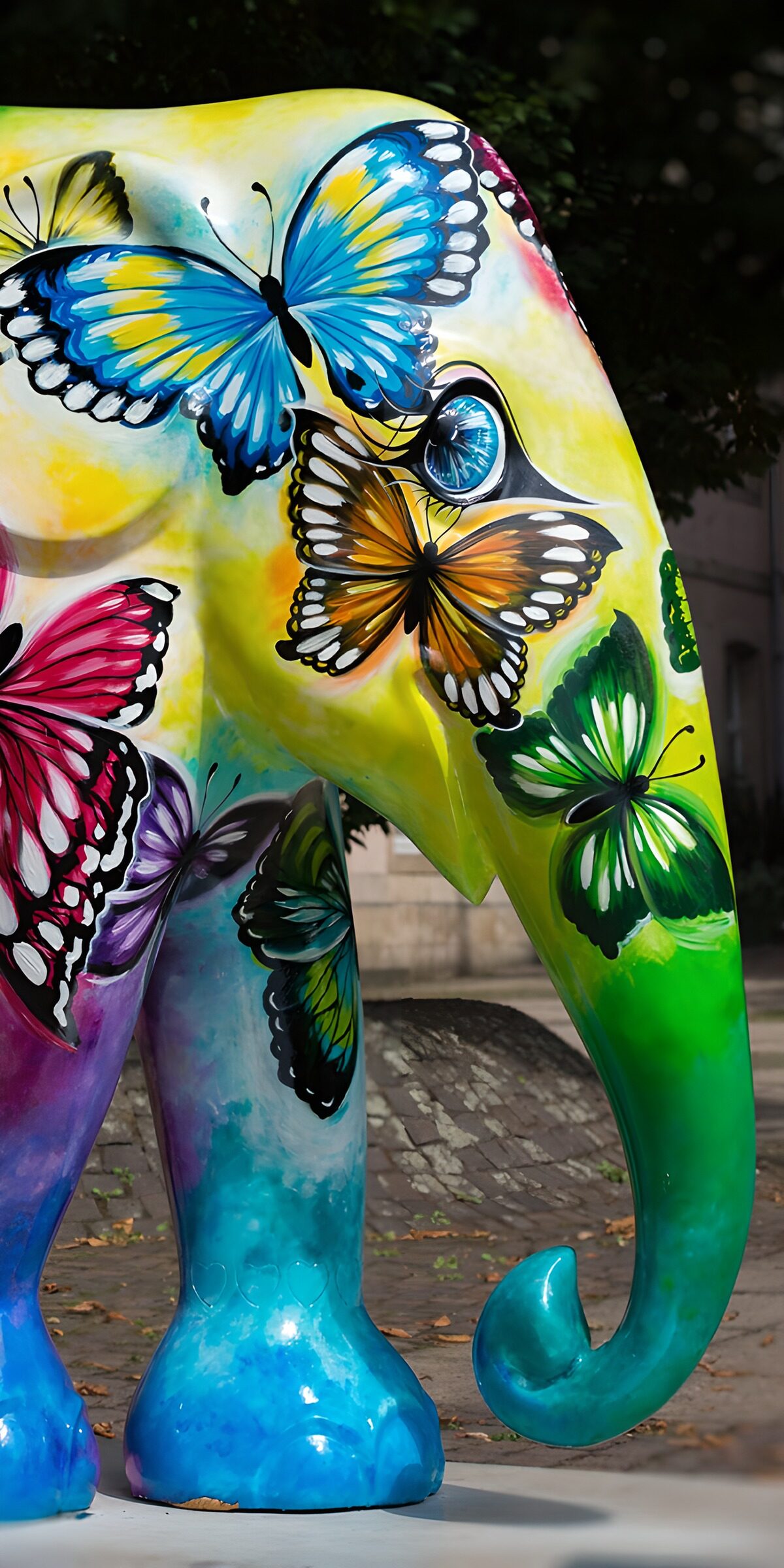 PDGIT9680394: Scultura di elefante tra farfalle e colori